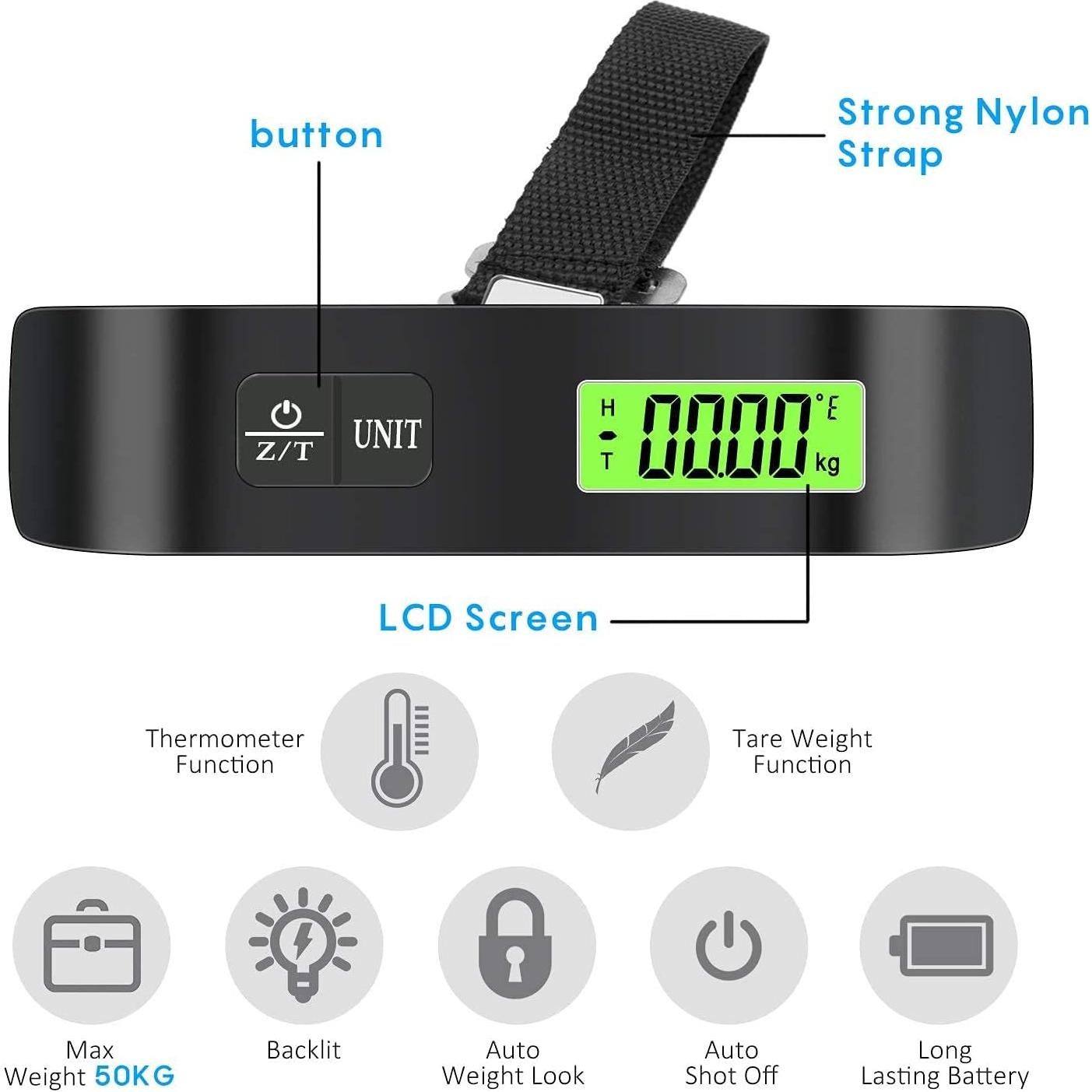 Balanza de Equipaje Digital Luxebell 50kg con Sensor de Temperatura