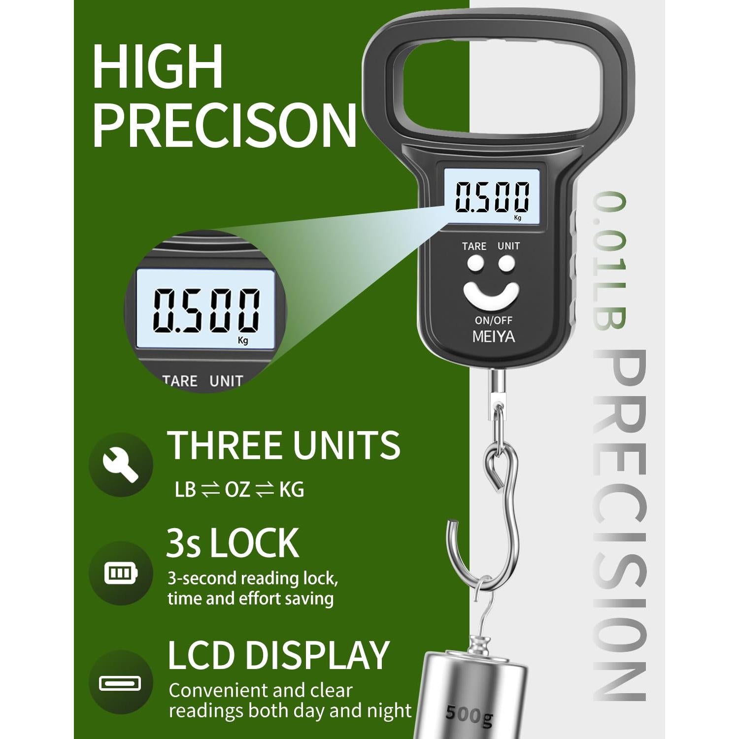 Balanza de Pesca Digital Kaifeng M01-01, 49.9 kg, USB-C, Negro