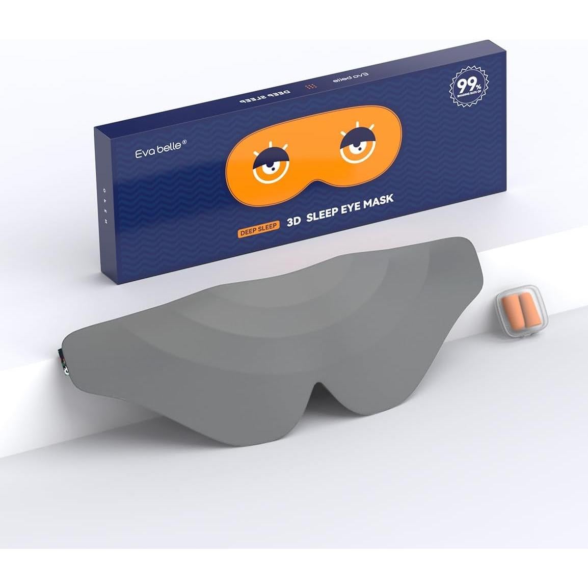 Máscara de Sueño EVA BELLE 3D Bloqueo de Luz Ajustable Gris