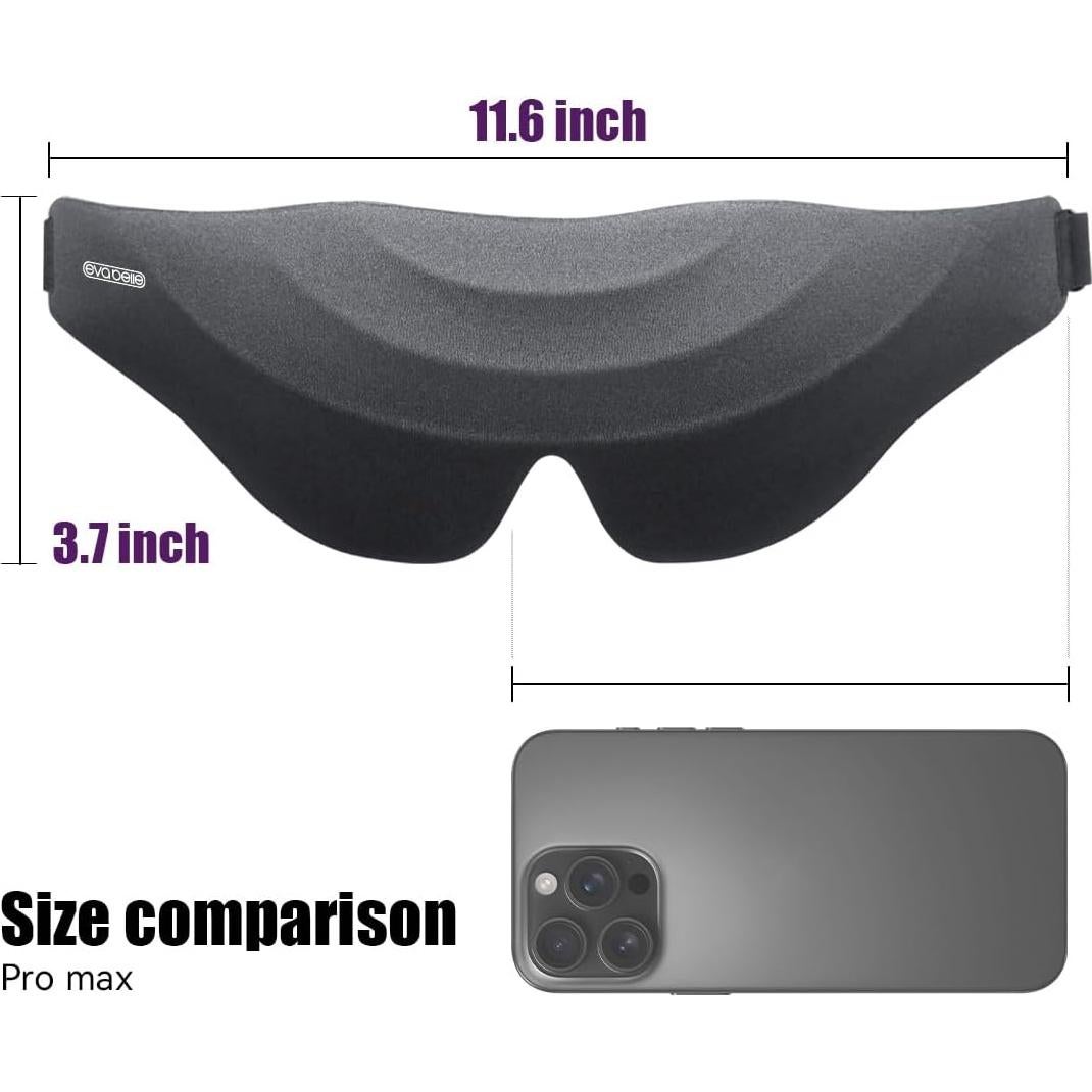 Máscara de Ojos EVA BELLE 3D Bloqueo Luz Ajustable Negra