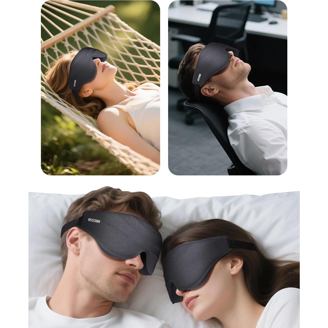 Máscara de Ojos EVA BELLE 3D Bloqueo Luz Ajustable Negra