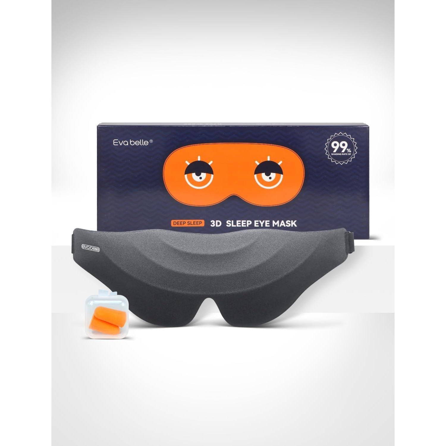 Máscara de Ojos EVA BELLE 3D Bloqueo Luz Ajustable Negra