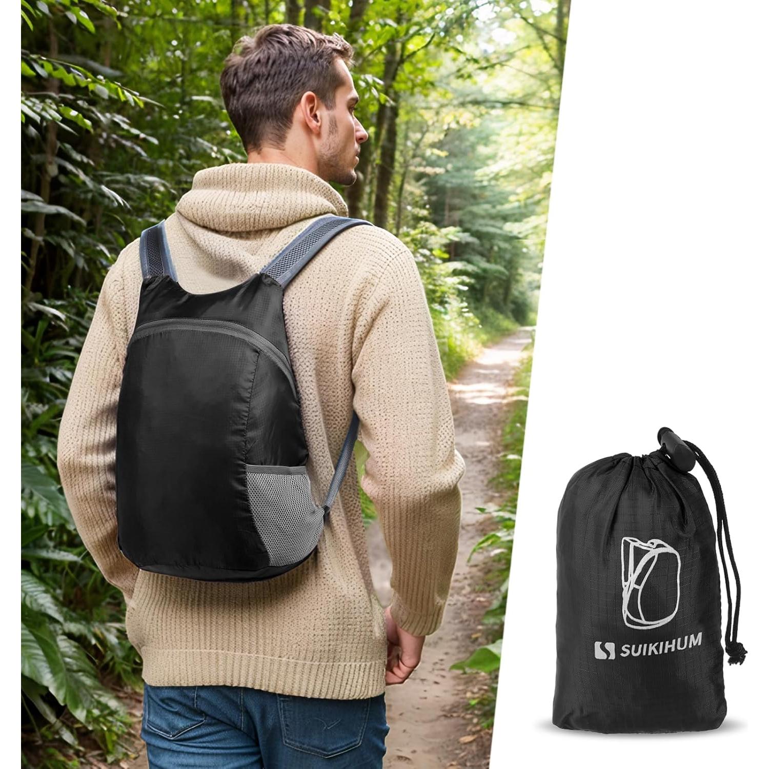 Mochila Plegable de Senderismo 20L SUIKIHUM Negra Ligera