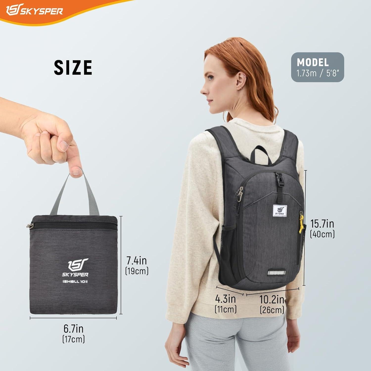 Mochila de Senderismo Plegable SKYSPER 10L Unisex Negra