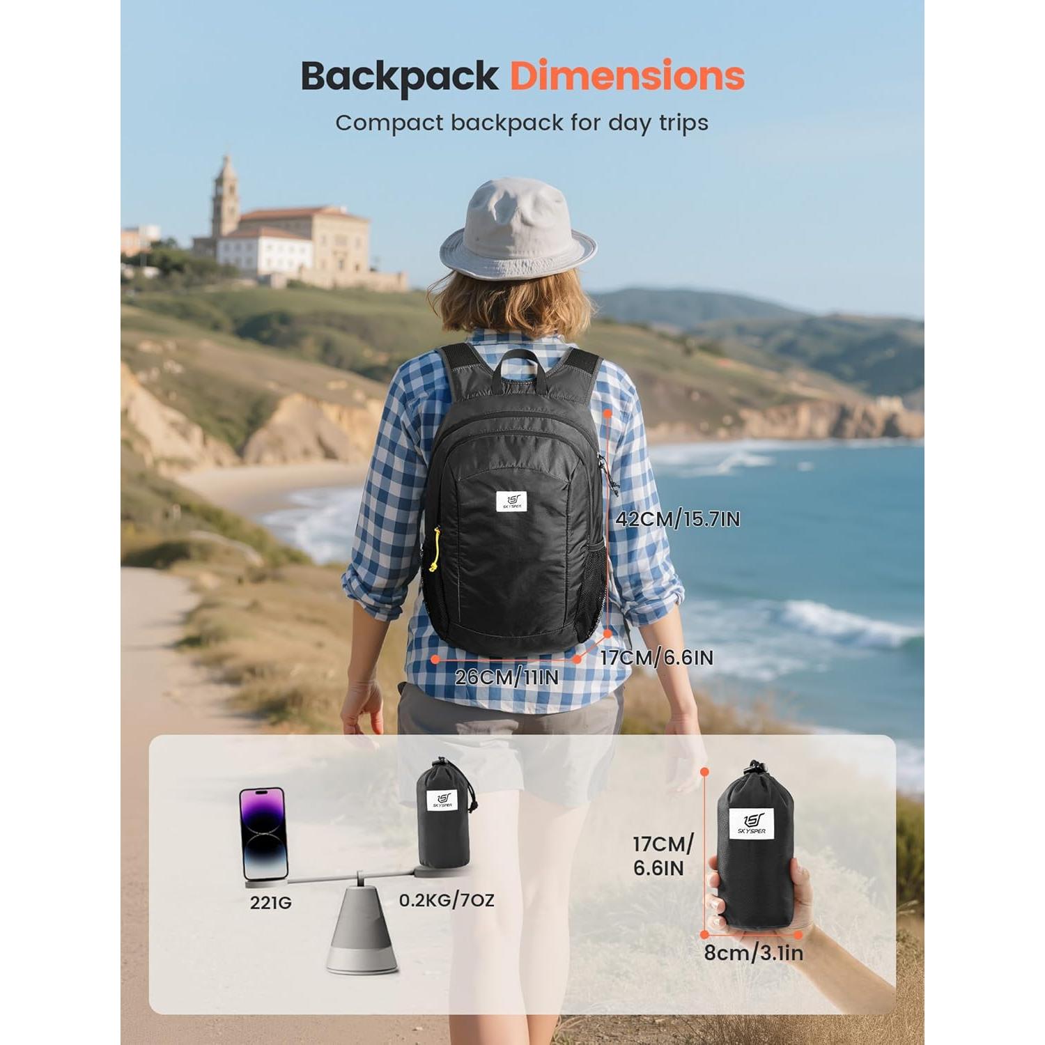 Mochila de Senderismo SKYSPER 16L Plegable Unisex Negra