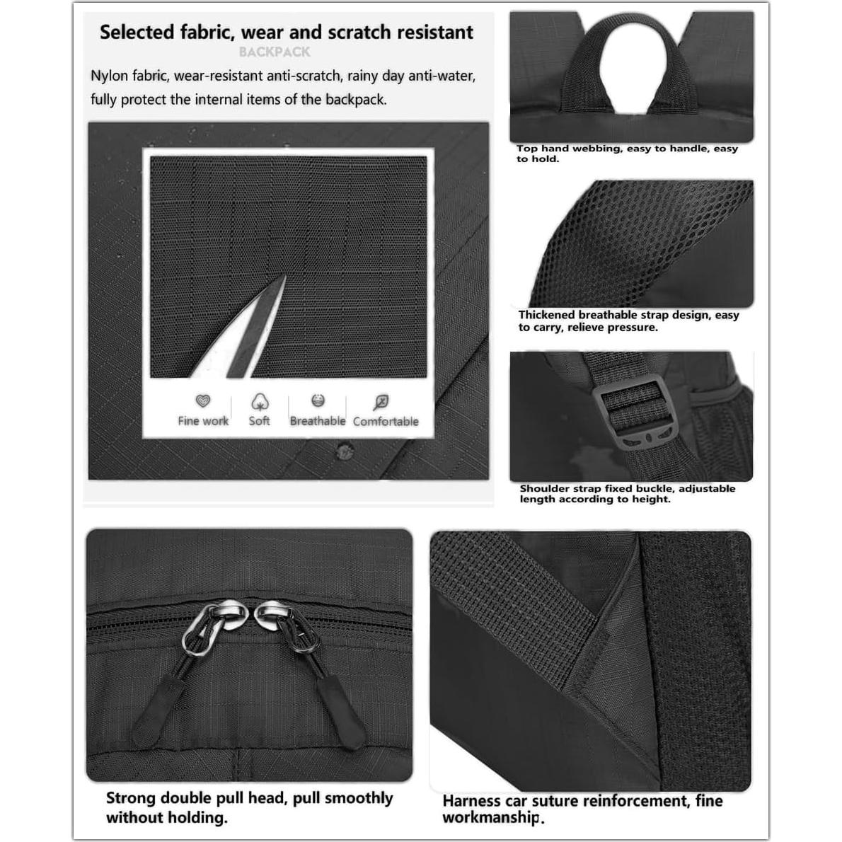 Mochila de Senderismo Plegable 25L Nylon Resistente al Agua Negra