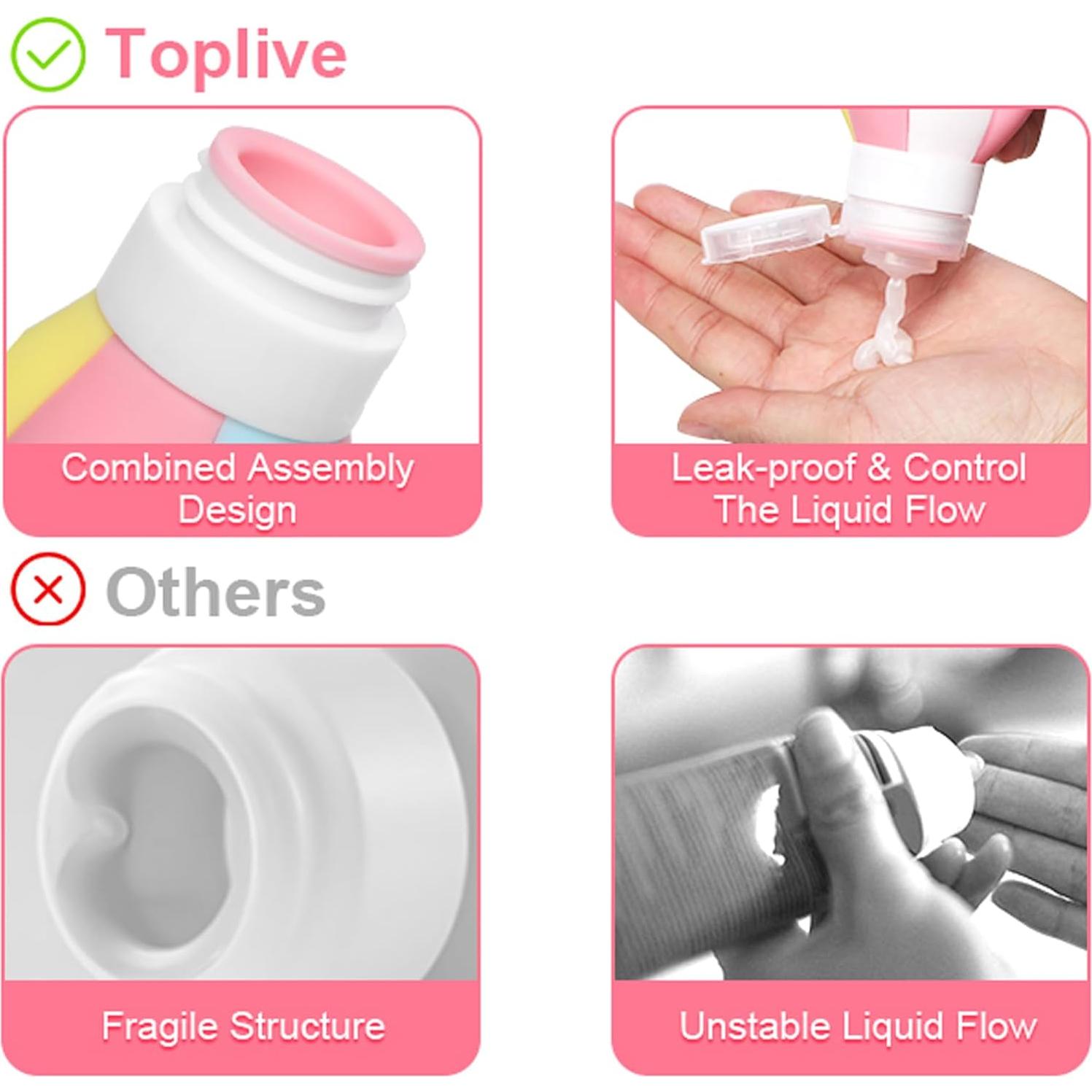 Botellas de Viaje Toplive 3 Piezas Silicona A prueba de Fugas