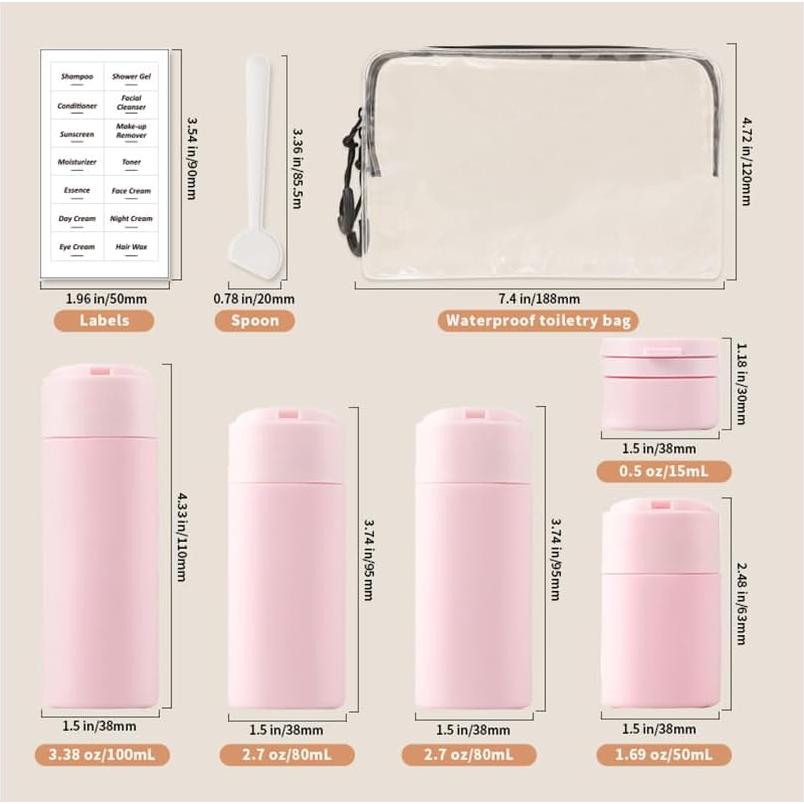 5 Botellas de Viaje Reutilizables Sprigold Aprobadas por TSA