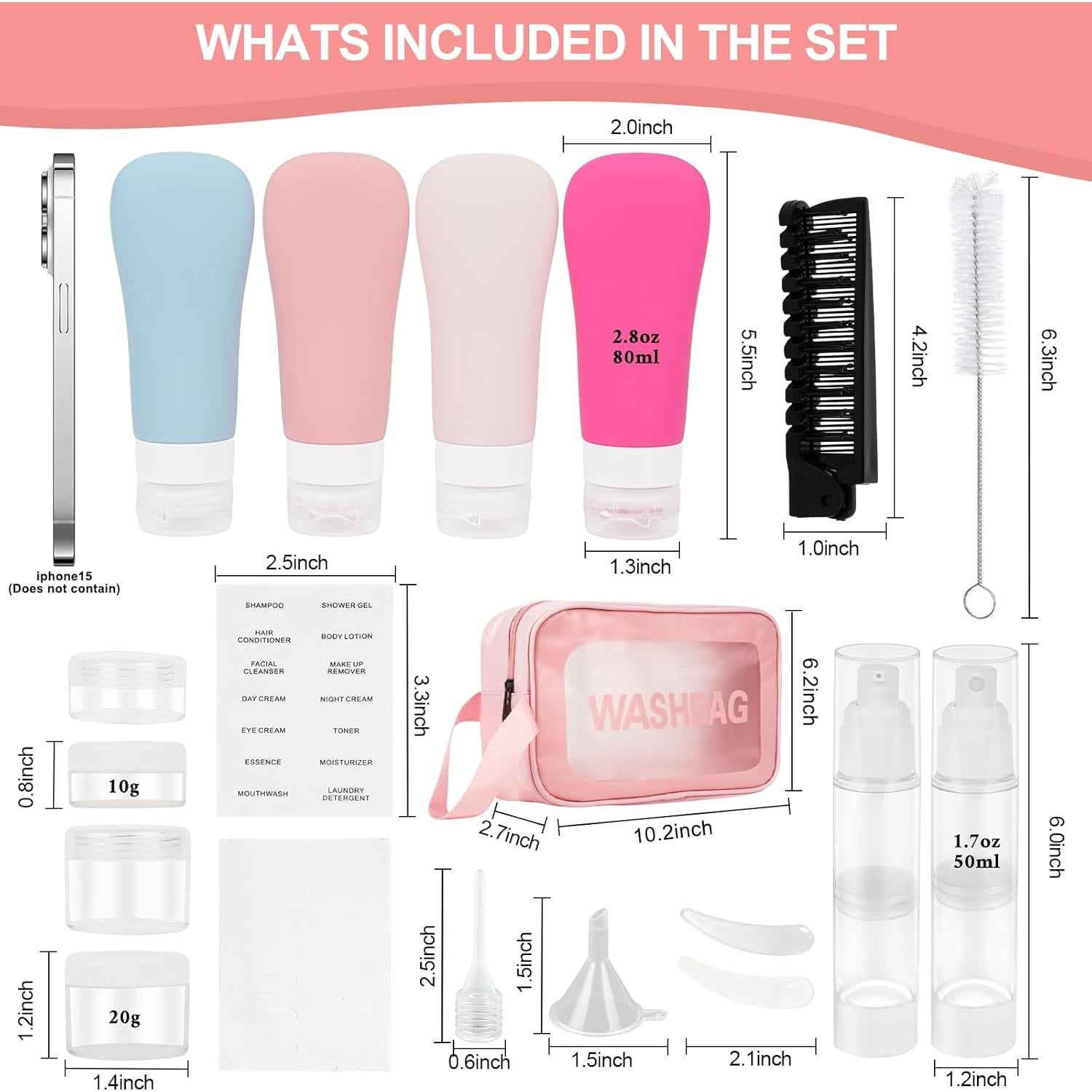 Set de Botellas de Silicona Rosa Helandou 19 Piezas TSA