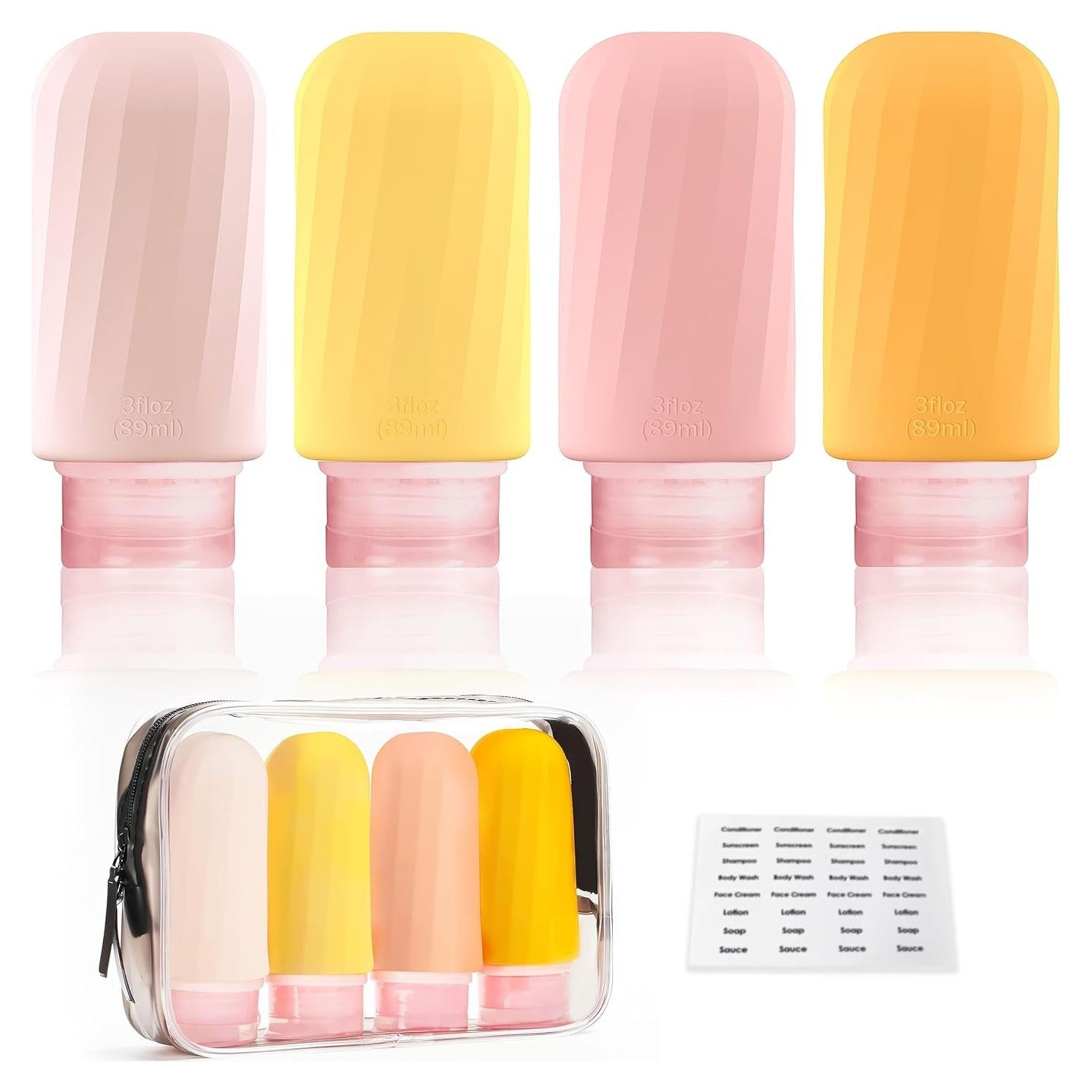 Juego de Botellas de Silicona Bpluma 4 Pack 90ml Aprobado TSA