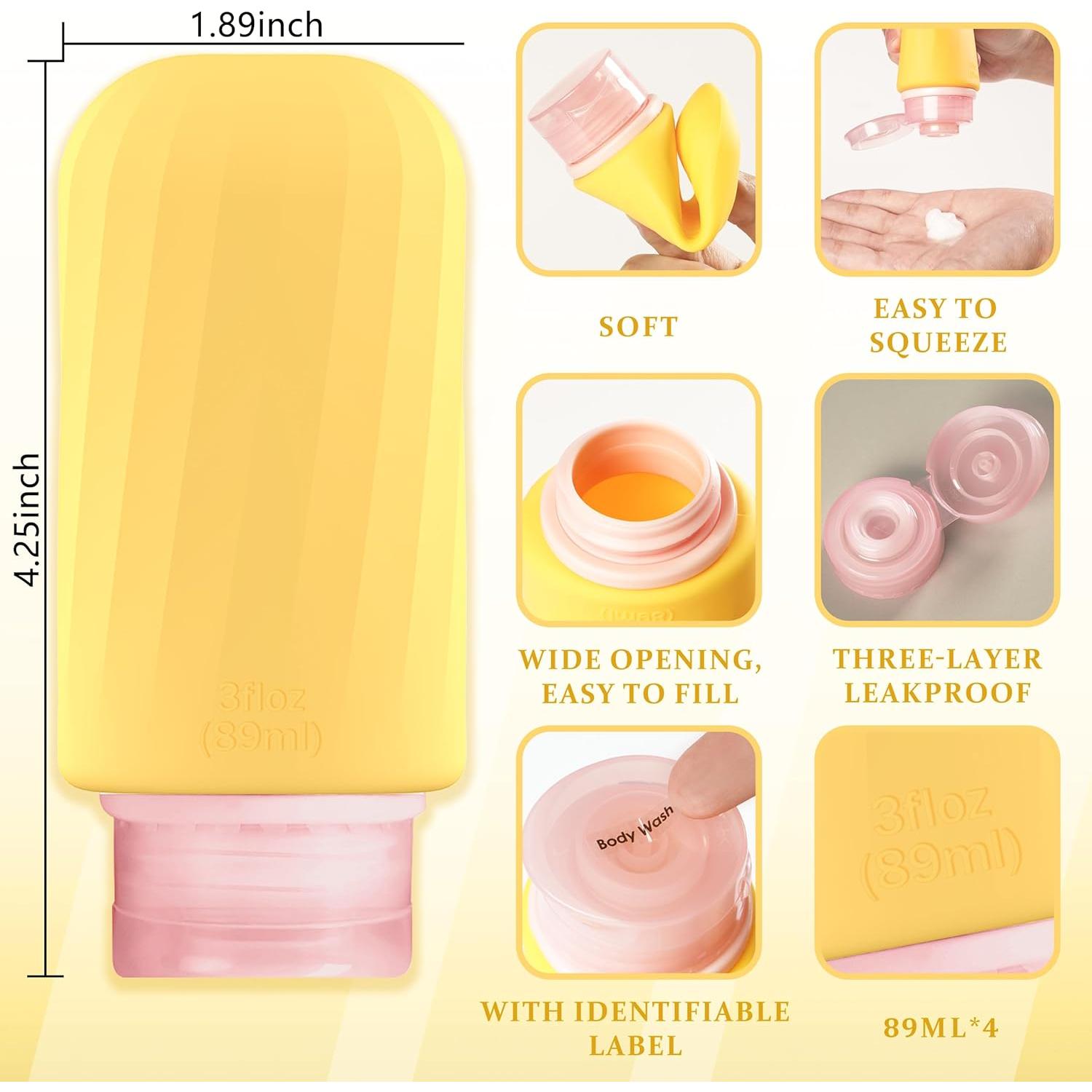 Juego de Botellas de Silicona Bpluma 4 Pack 90ml Aprobado TSA