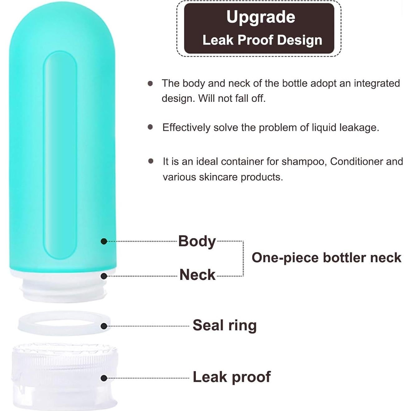 Botellas de viaje 3 oz ABUNRO a prueba de fugas 4+2 tarros