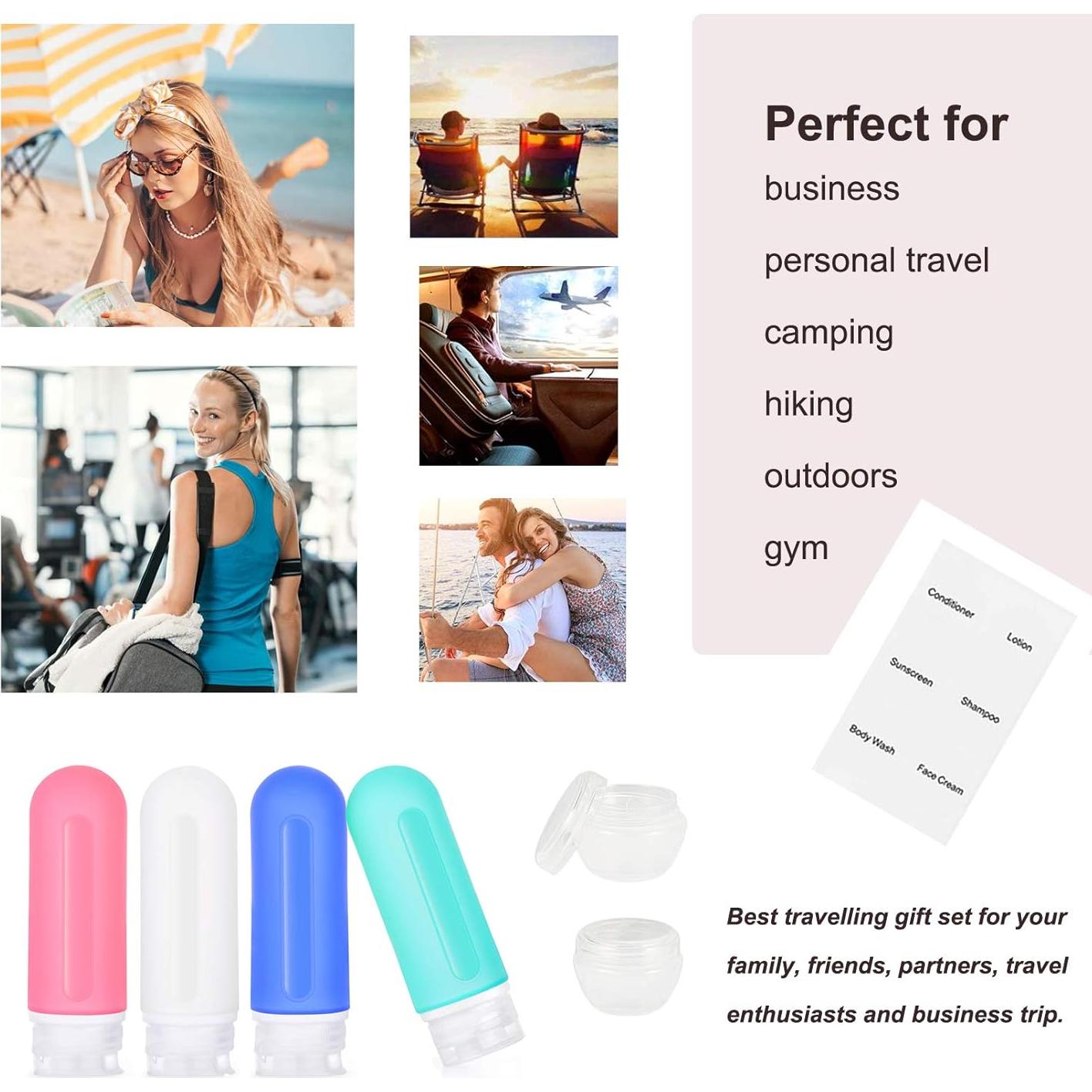 Botellas de viaje 3 oz ABUNRO a prueba de fugas 4+2 tarros