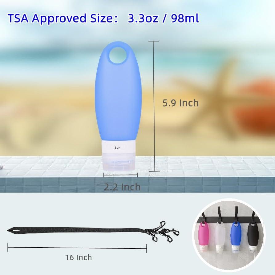 Botellas Reutilizables Silicona 3.3oz SANTREST con Lanyard