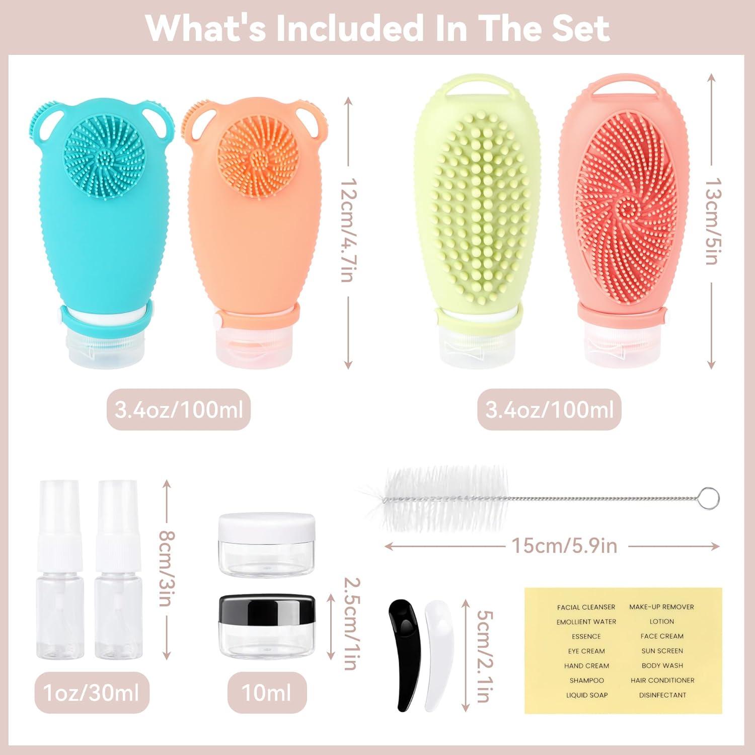 Juego de Botellas de Silicona Marching Pin 12PC Aprobadas TSA