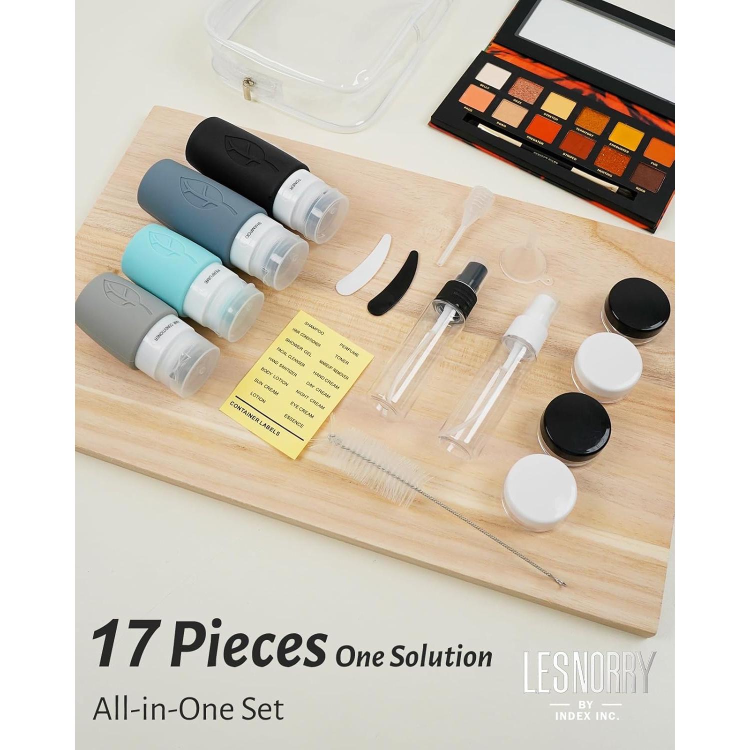 Paquete de 17 Botellas de Viaje Lesnorry 90ml Aprobadas por TSA