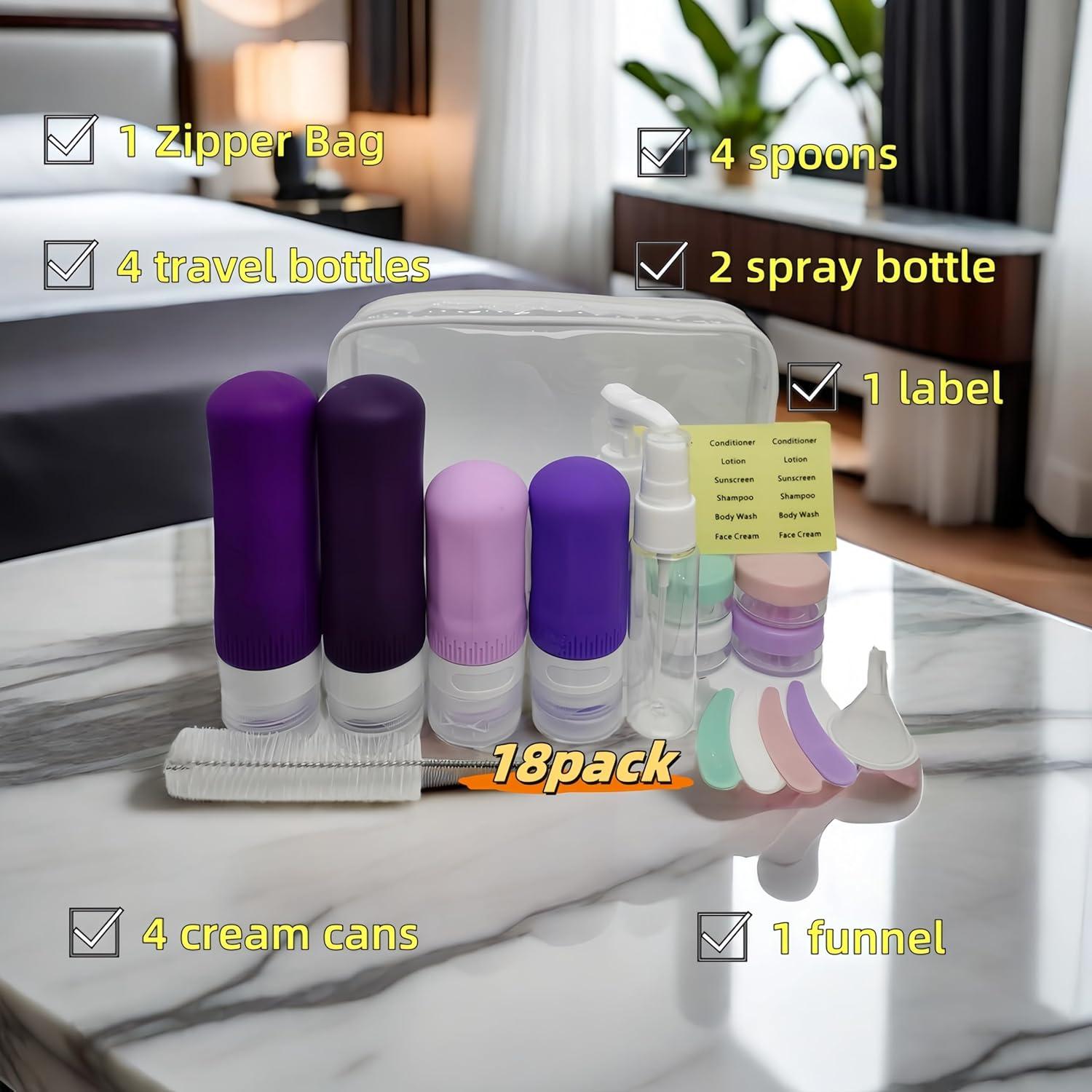 Juego de Botellas de Viaje LSQDV 18 Piezas Aprobadas TSA