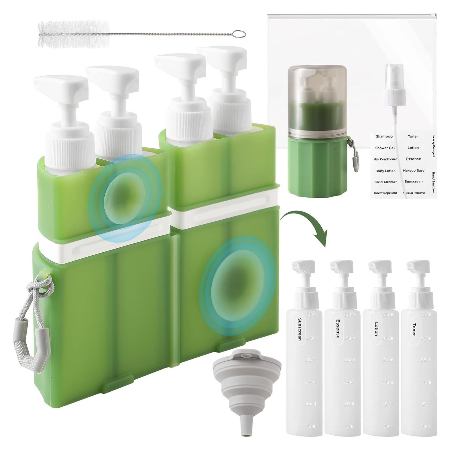 Botellas de Viaje 4-en-1 SESENSE a Prueba de Fugas Verde