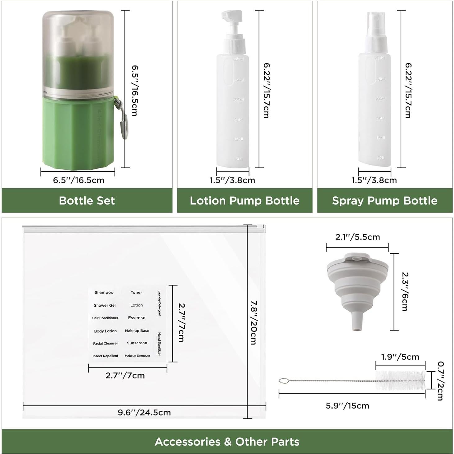 Botellas de Viaje 4-en-1 SESENSE a Prueba de Fugas Verde