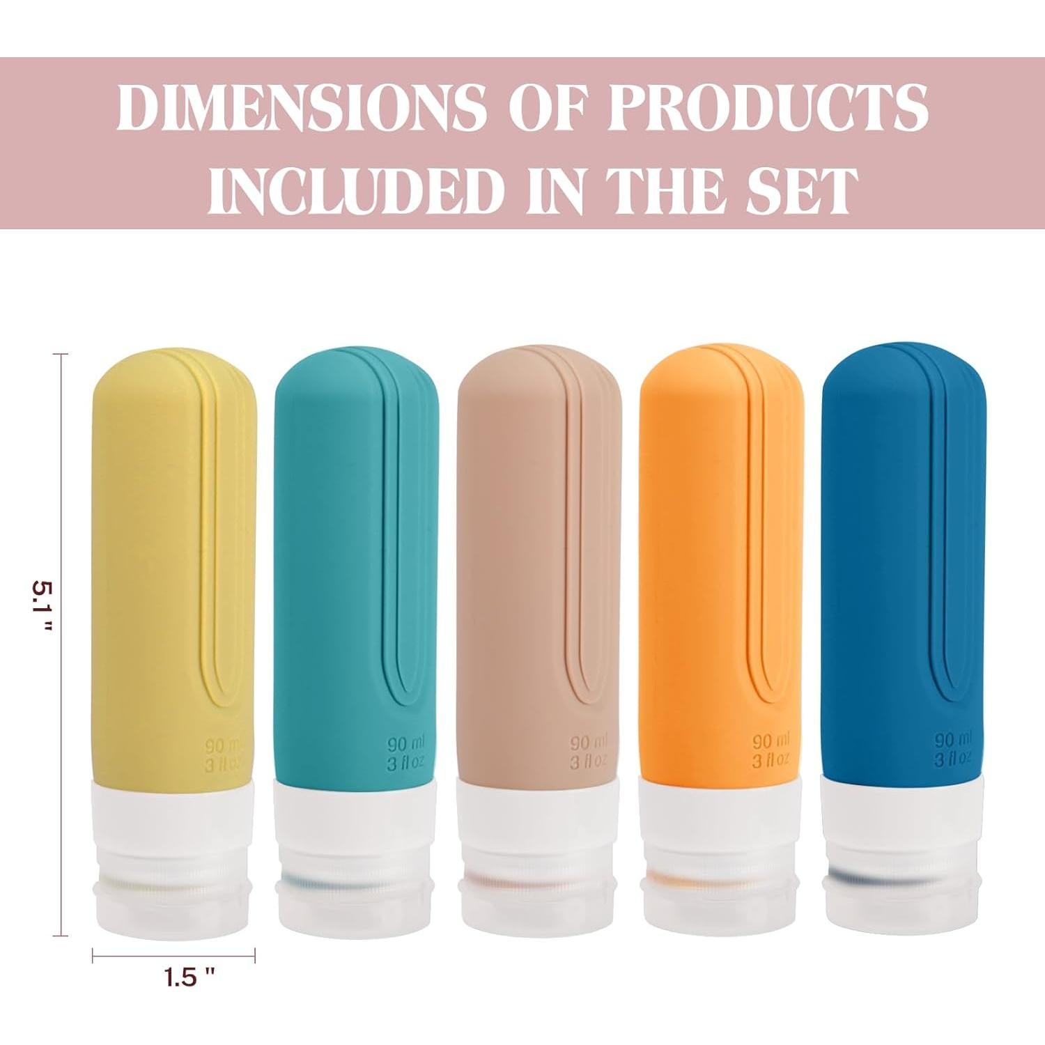 Paquete de 5 Botellas de Viaje LYBHDAFA 88.72 ml A prueba de Fugas