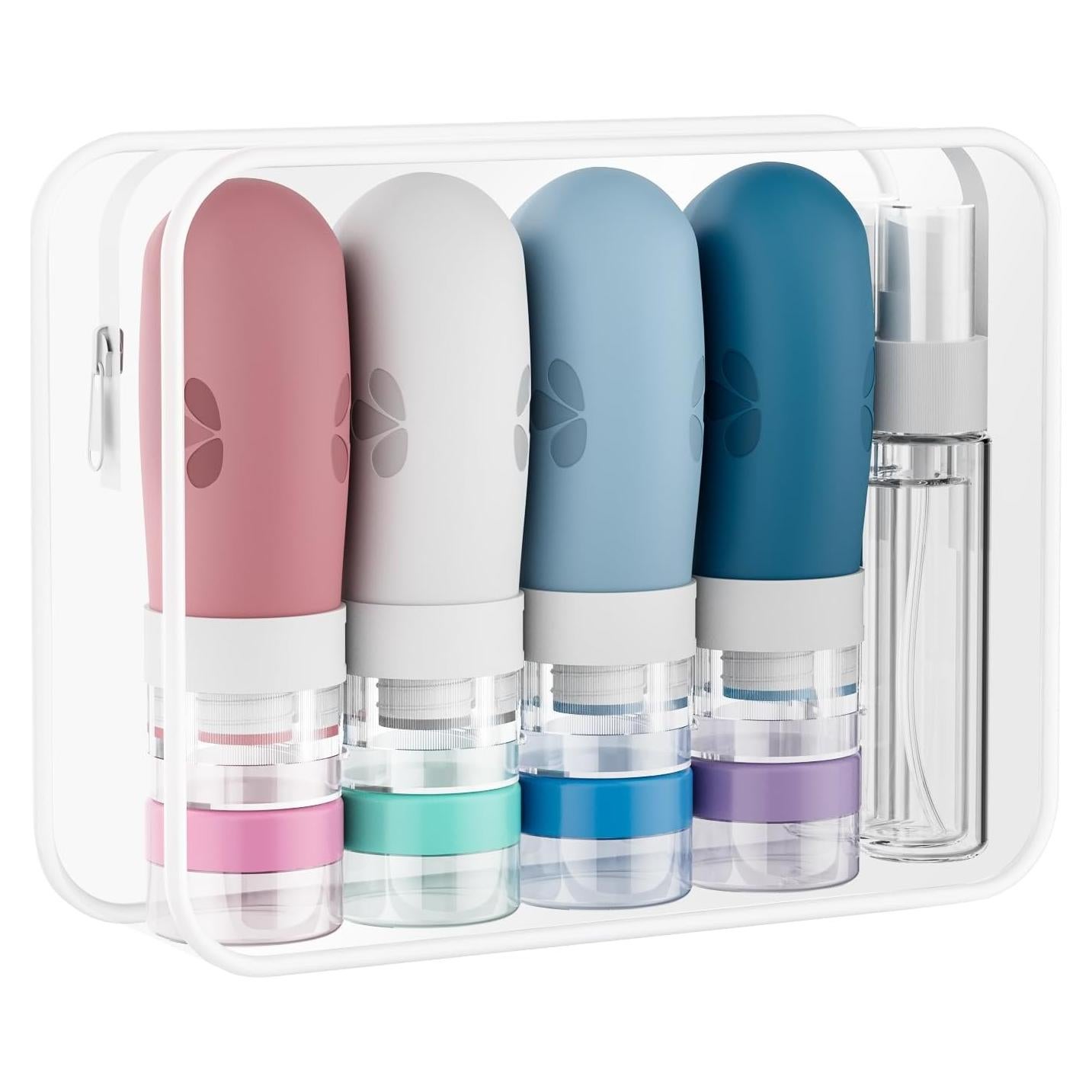 Kit de Botellas de Viaje 16 Piezas Silicona Aprobado TSA Blanco