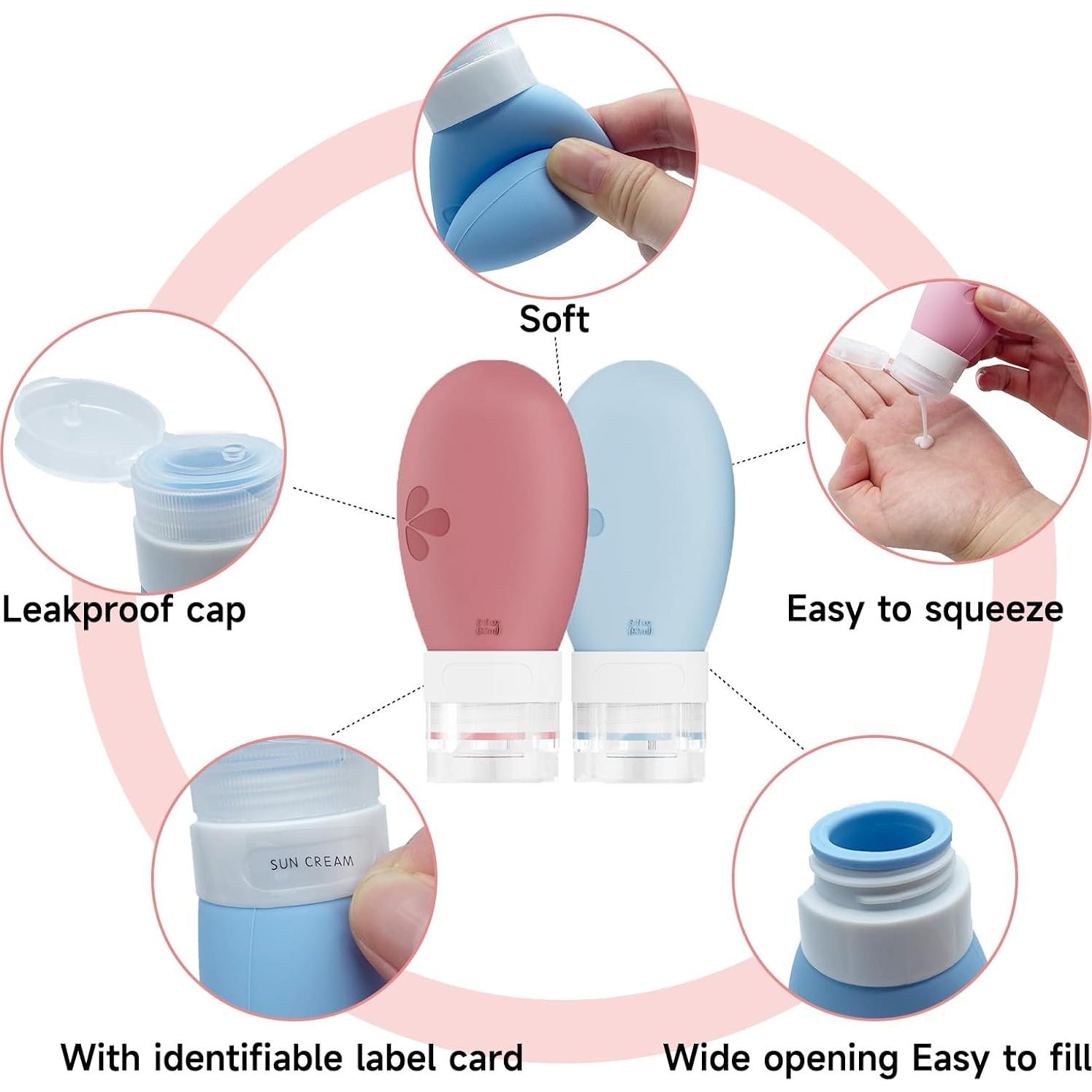 Kit de Botellas de Viaje 16 Piezas Silicona Aprobado TSA Blanco