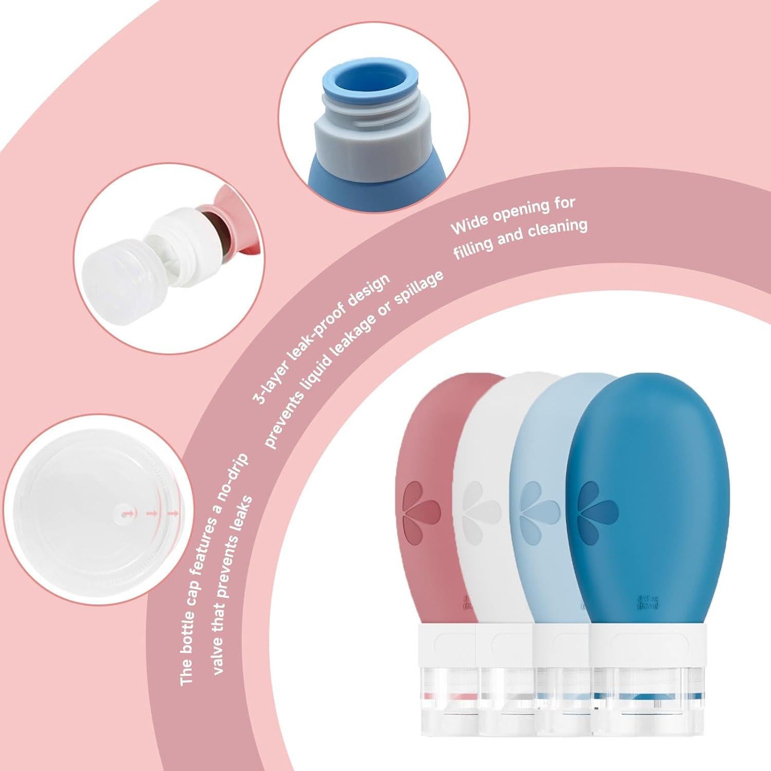 Kit de Botellas de Viaje 16 Piezas Silicona Aprobado TSA Blanco