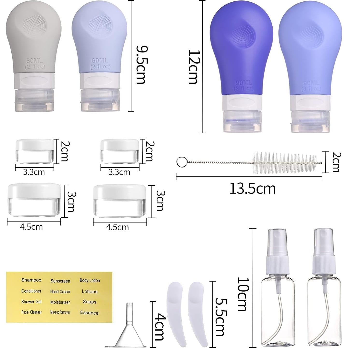 Set de 16 Botellas de Silicona Gemice 3oz Aprobadas por TSA