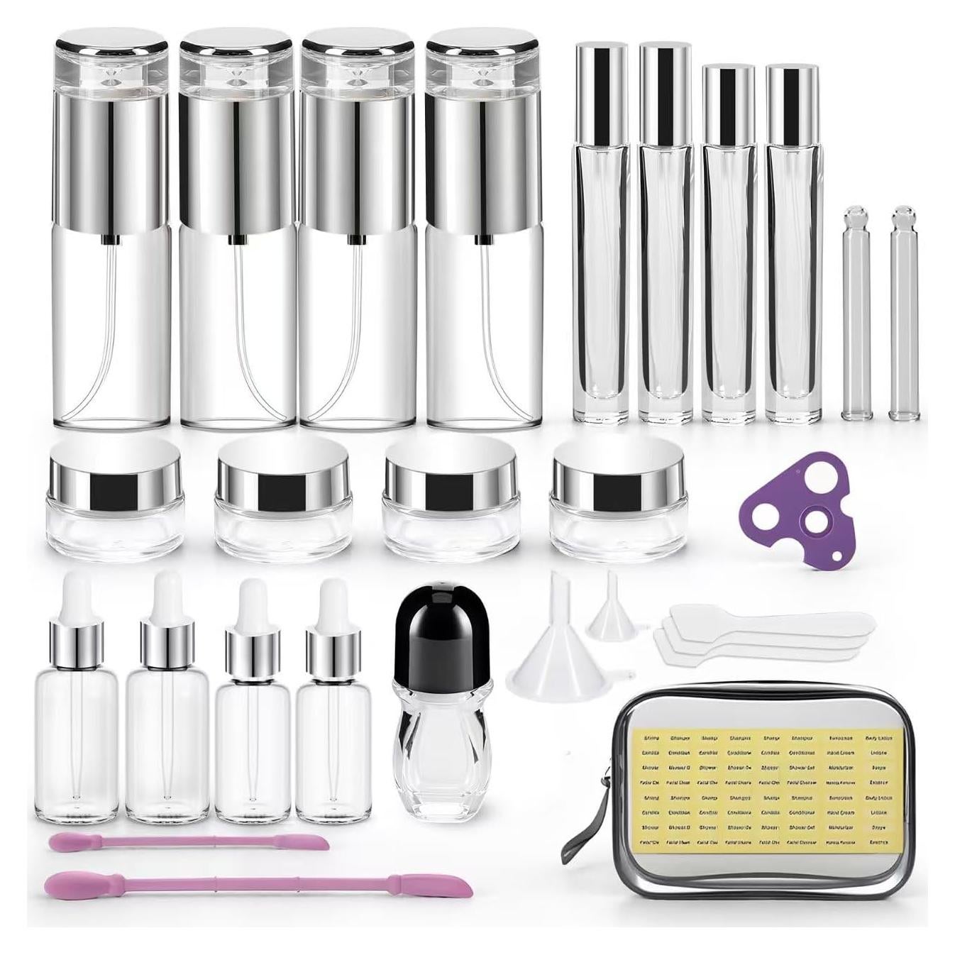 34 Piezas Botellas de Vidrio KOUWICH para Viaje Aprobadas TSA