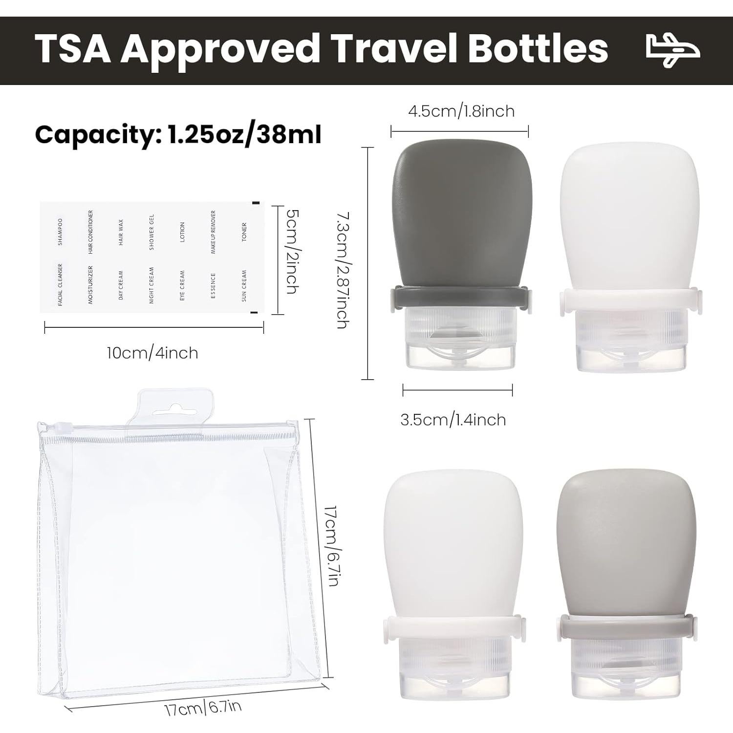 Botellas de Silicona RONRONS 30ml A Prueba de Fugas 4 Pack