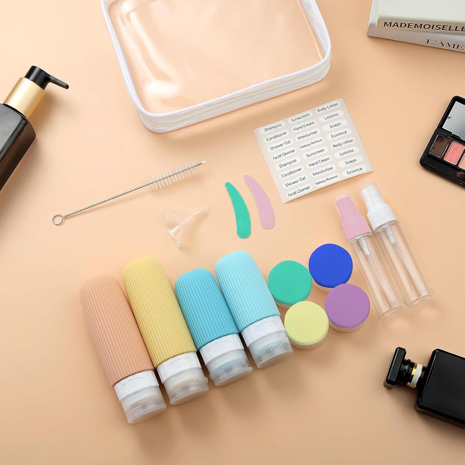 Juego de 16 Botellas de Viaje Silicona Aprobadas por TSA