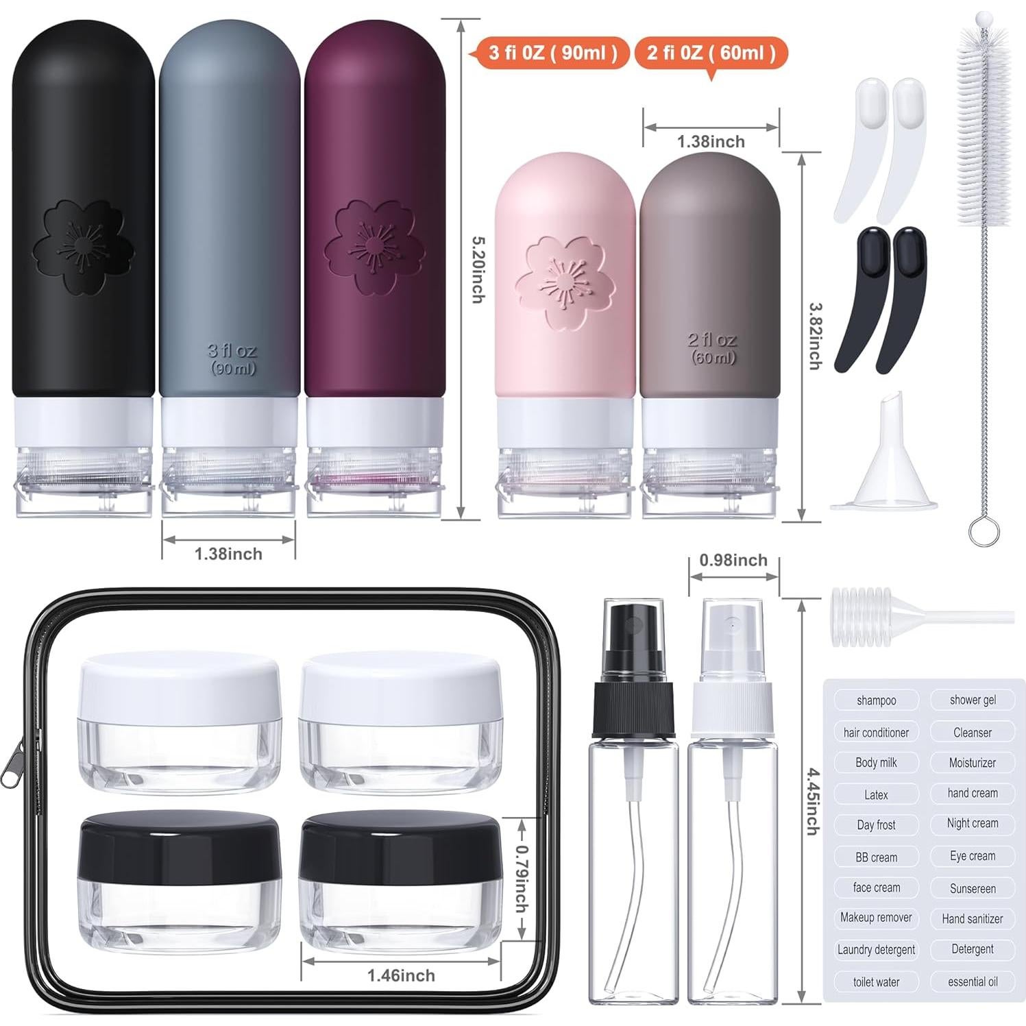 20 Botellas de Viaje Amzrole 90ml Silicona Aprobadas TSA