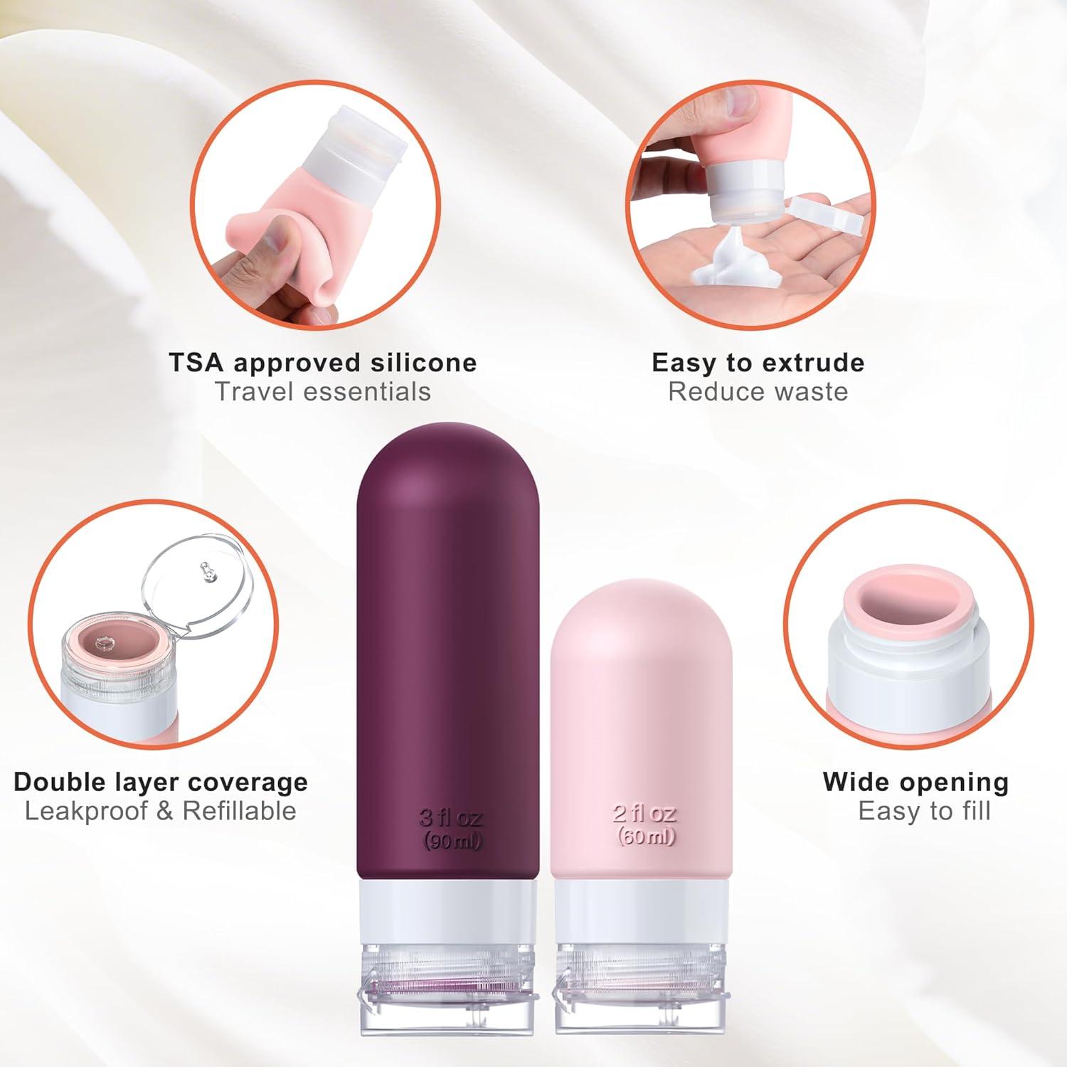 20 Botellas de Viaje Amzrole 90ml Silicona Aprobadas TSA