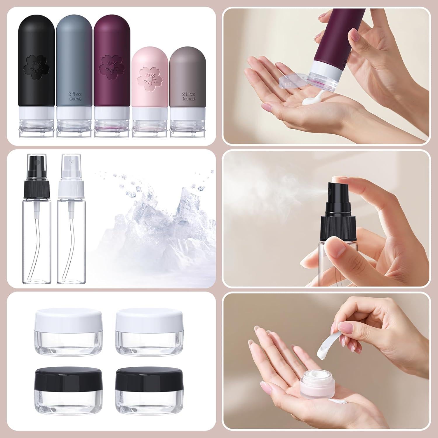 20 Botellas de Viaje Amzrole 90ml Silicona Aprobadas TSA