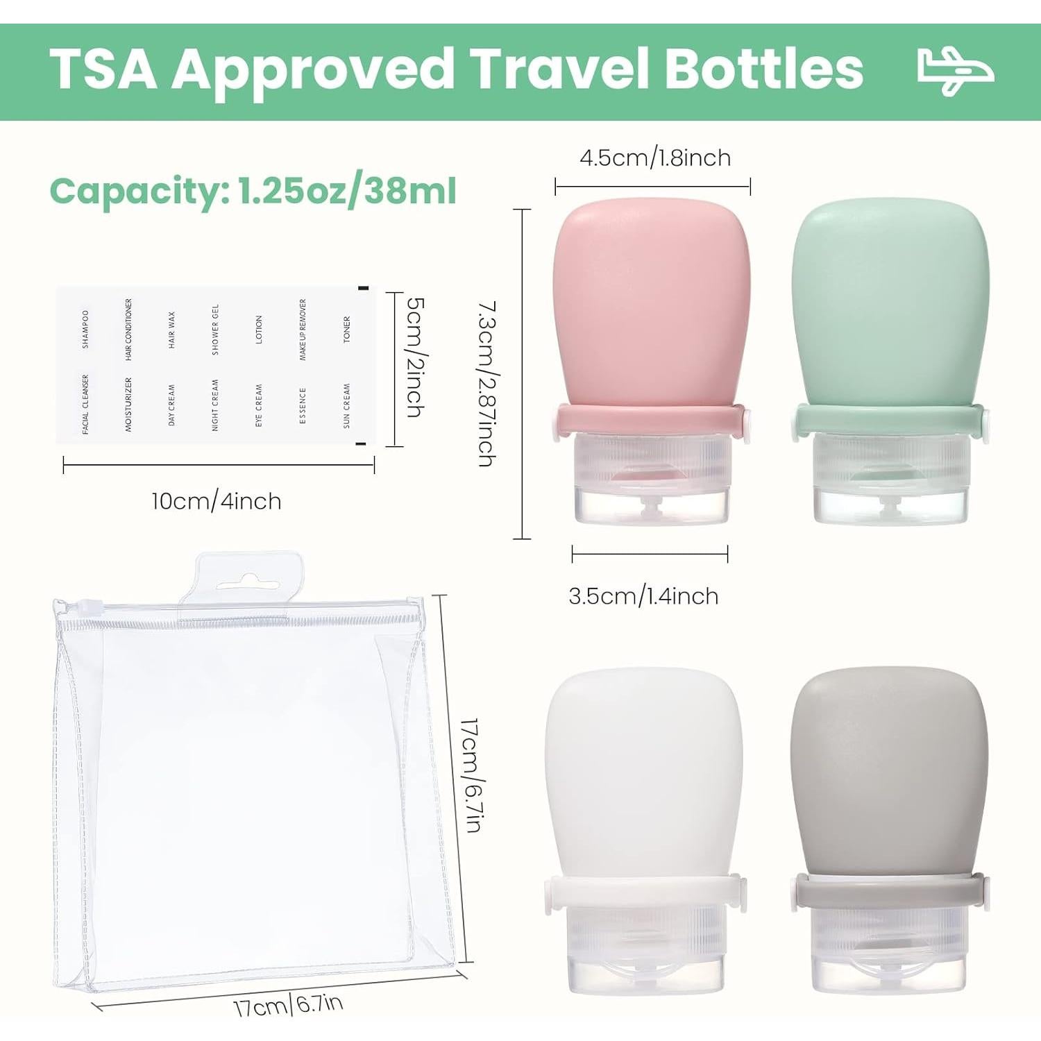 Botellas de Viaje RONRONS 30ml Silicona A Prueba de Fugas 4 Pzas