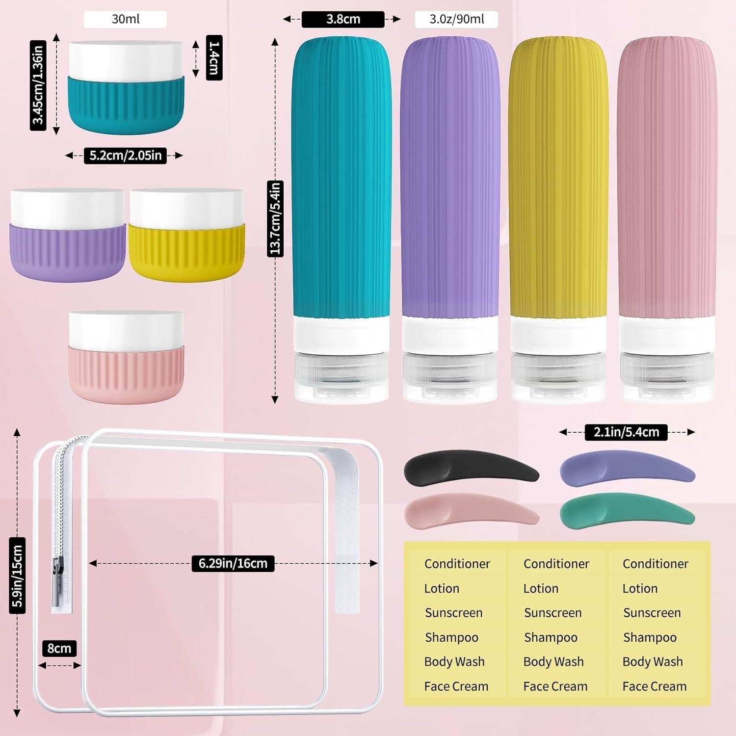 Set de Botellas de Viaje Huamemostyle Silicona 90g Rosa