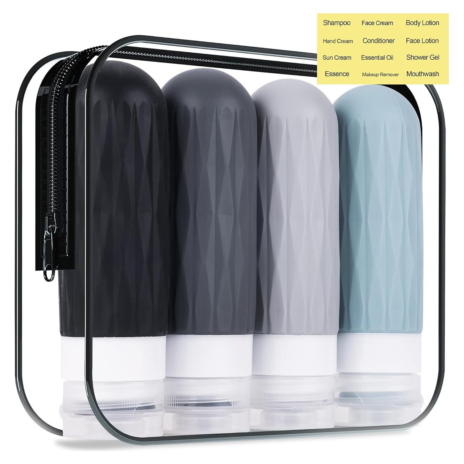 Botellas de Viaje Silicona 3oz Aprobadas por TSA - Gris