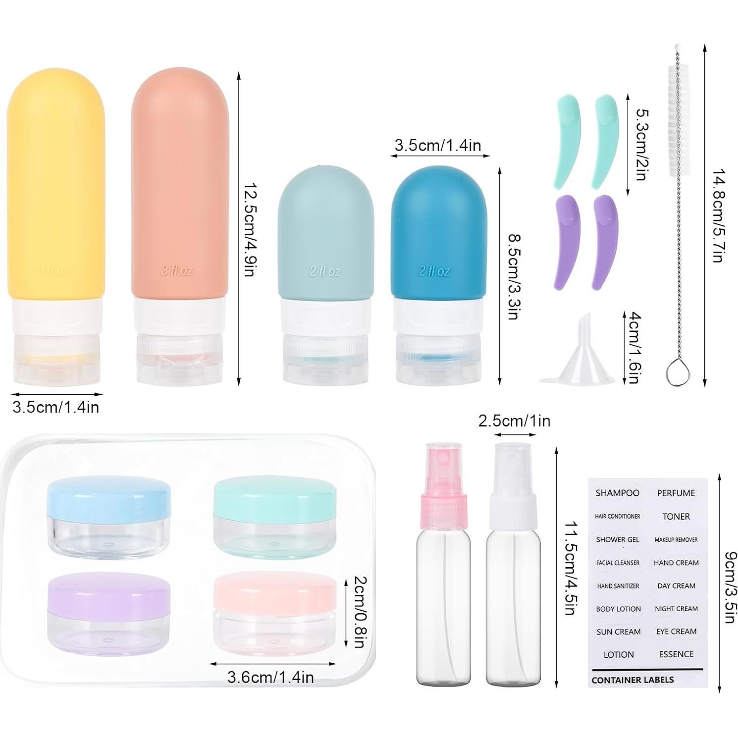 Juego de Botellas de Viaje SARTNP 16 Piezas Silicona 60ml 90ml