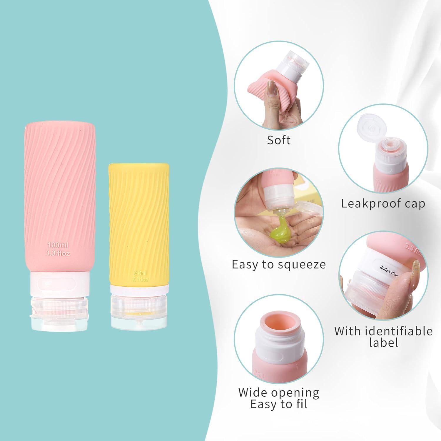 Botellas de viaje a prueba de fugas Siliconewave 59ml Rosa