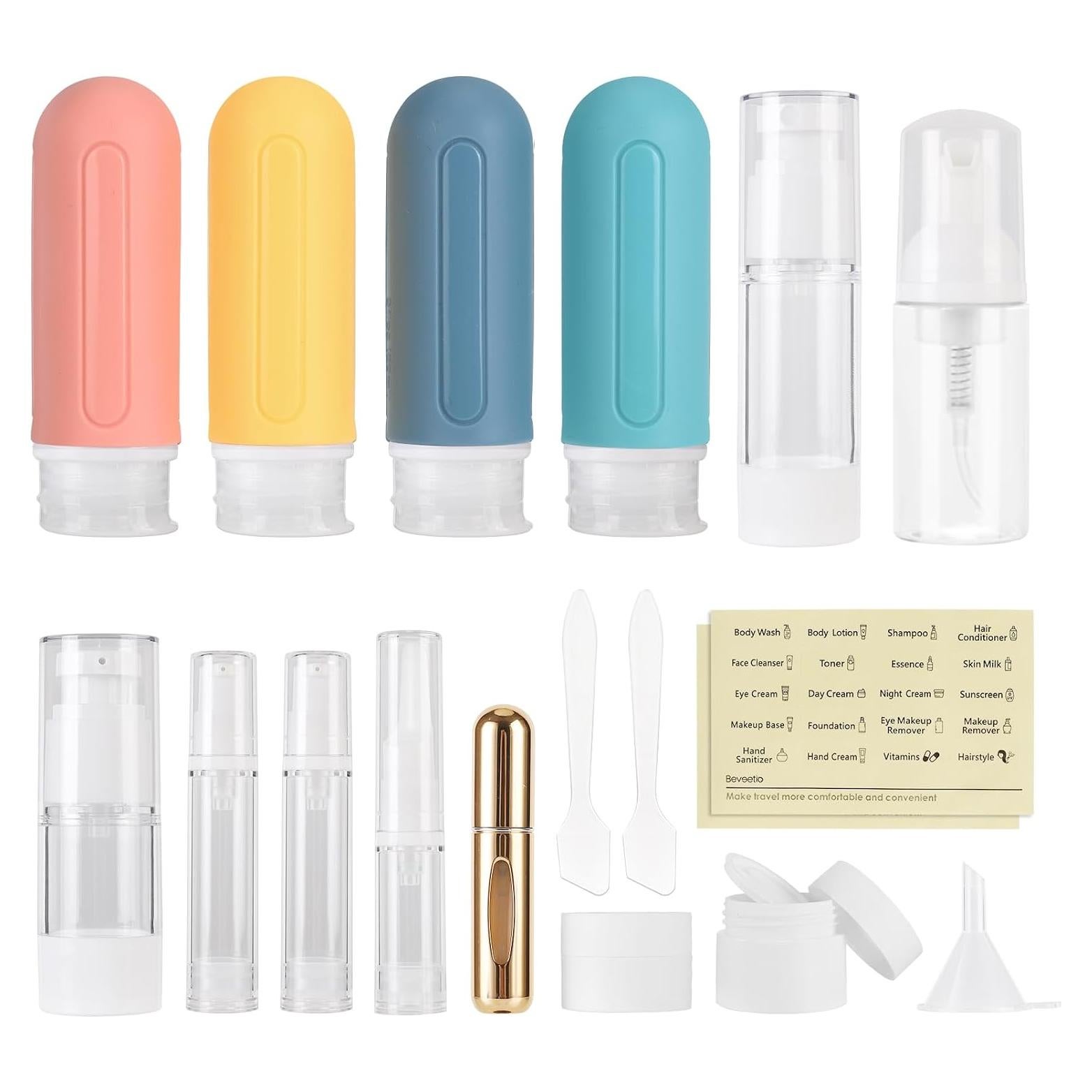 Beveetio 19 Botellas de Viaje Silicona 88.7 ml Aprobadas TSA
