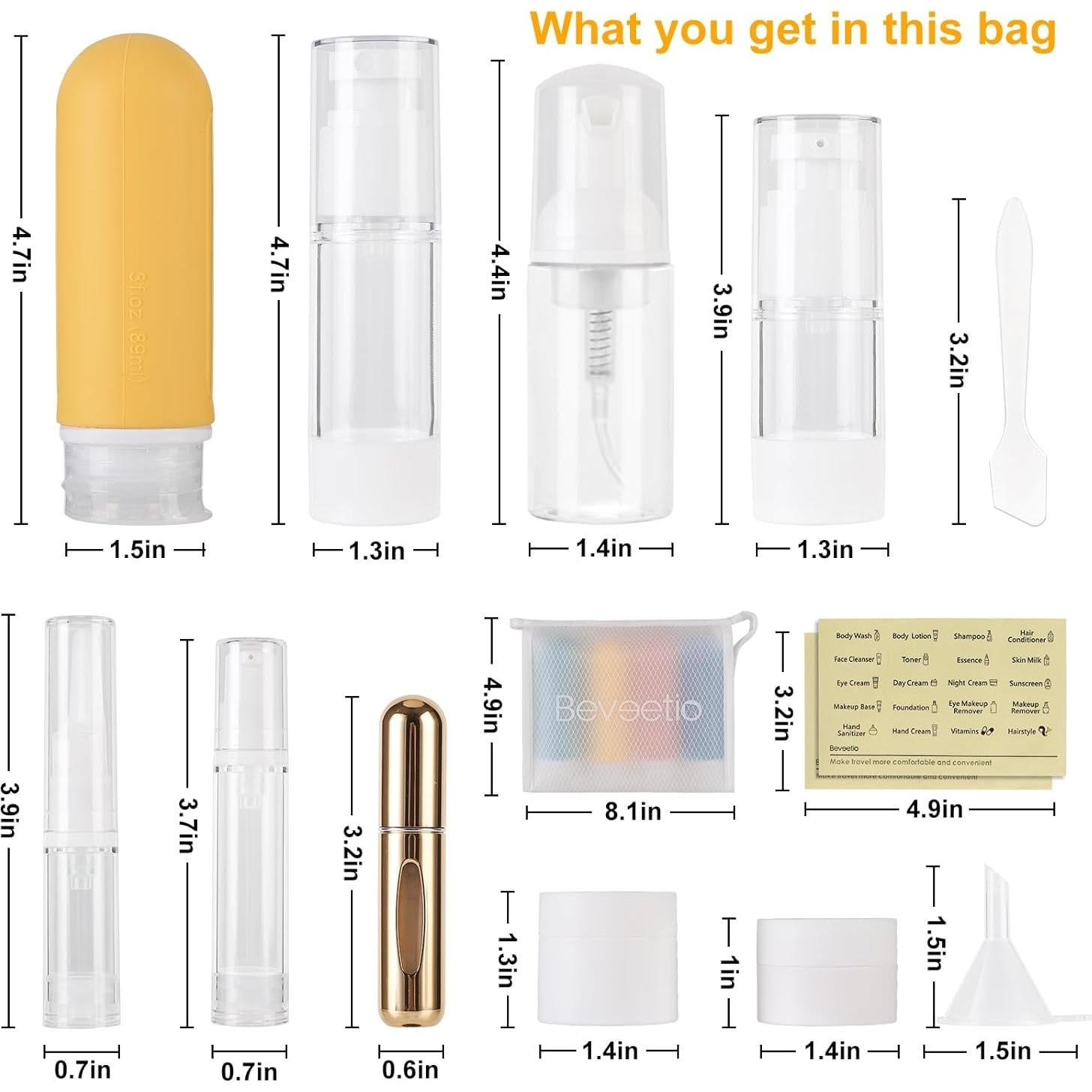 Beveetio 19 Botellas de Viaje Silicona 88.7 ml Aprobadas TSA