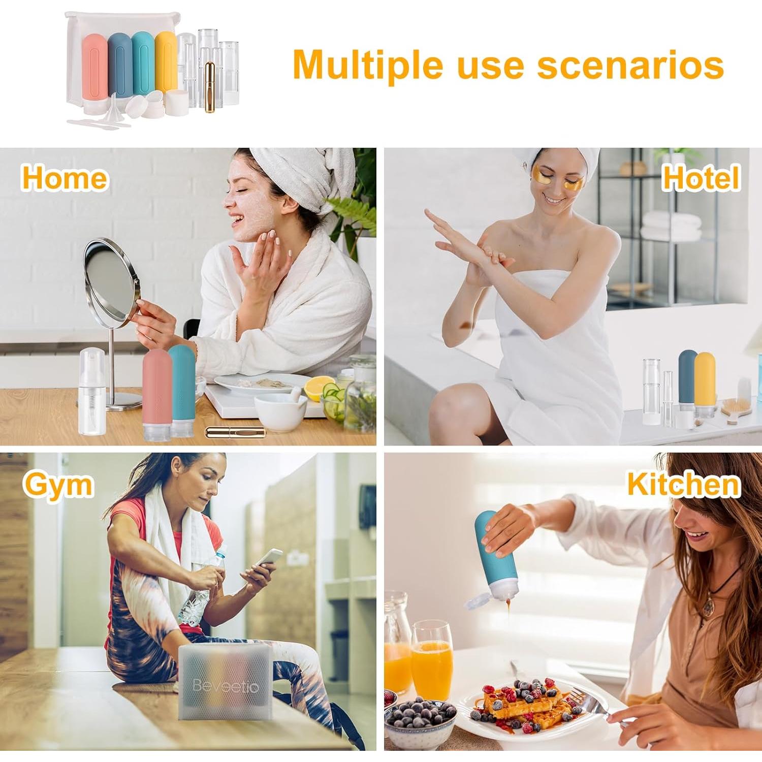 Beveetio 19 Botellas de Viaje Silicona 88.7 ml Aprobadas TSA