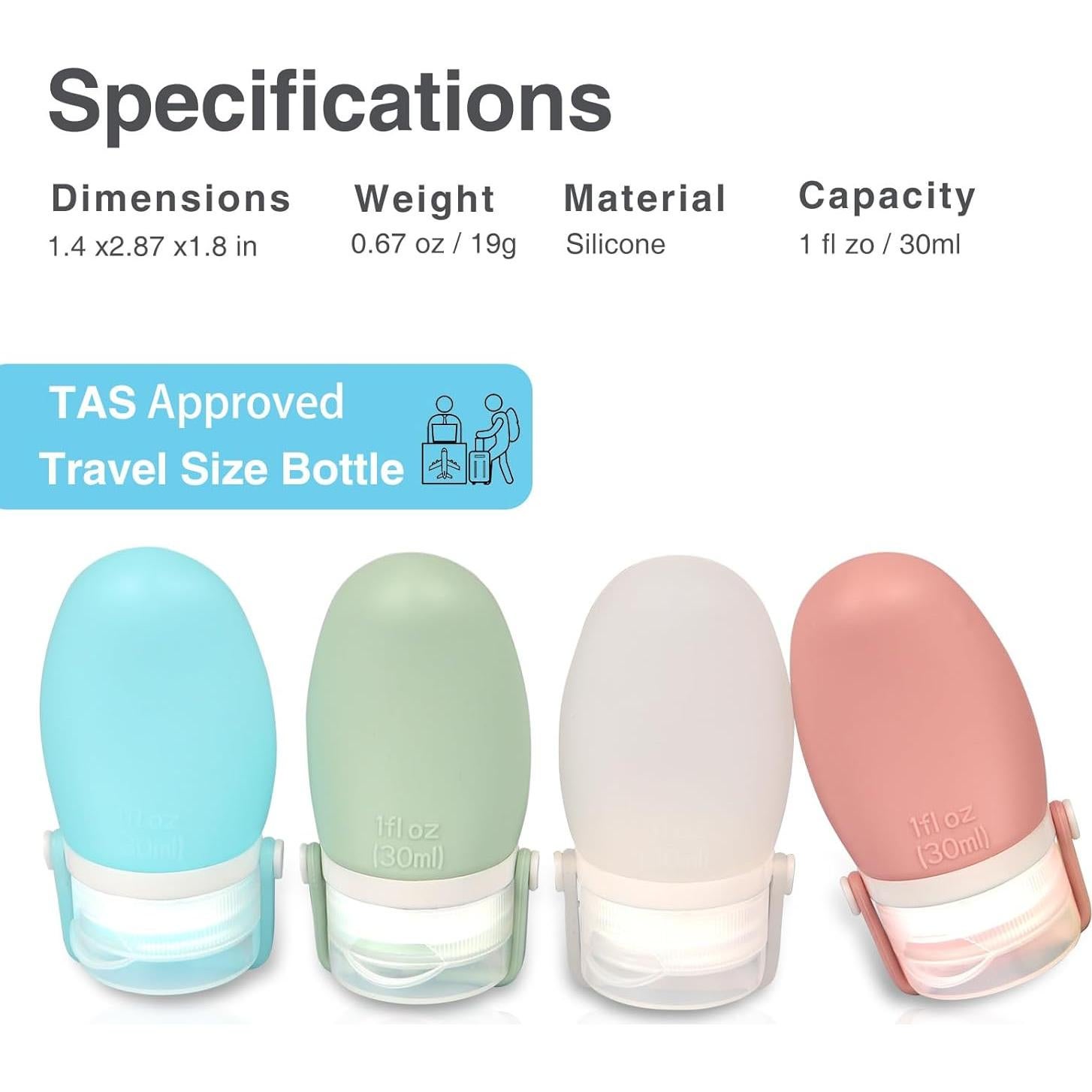 Botellas de Viaje Silicona 1oz FEUNLEM Aprobadas por TSA - 4 Piezas