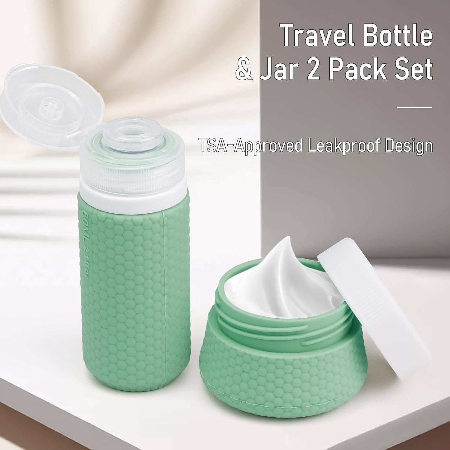 Botellas de Viaje Silicona 2 oz Mabnuby Verde A Prueba de Fugas