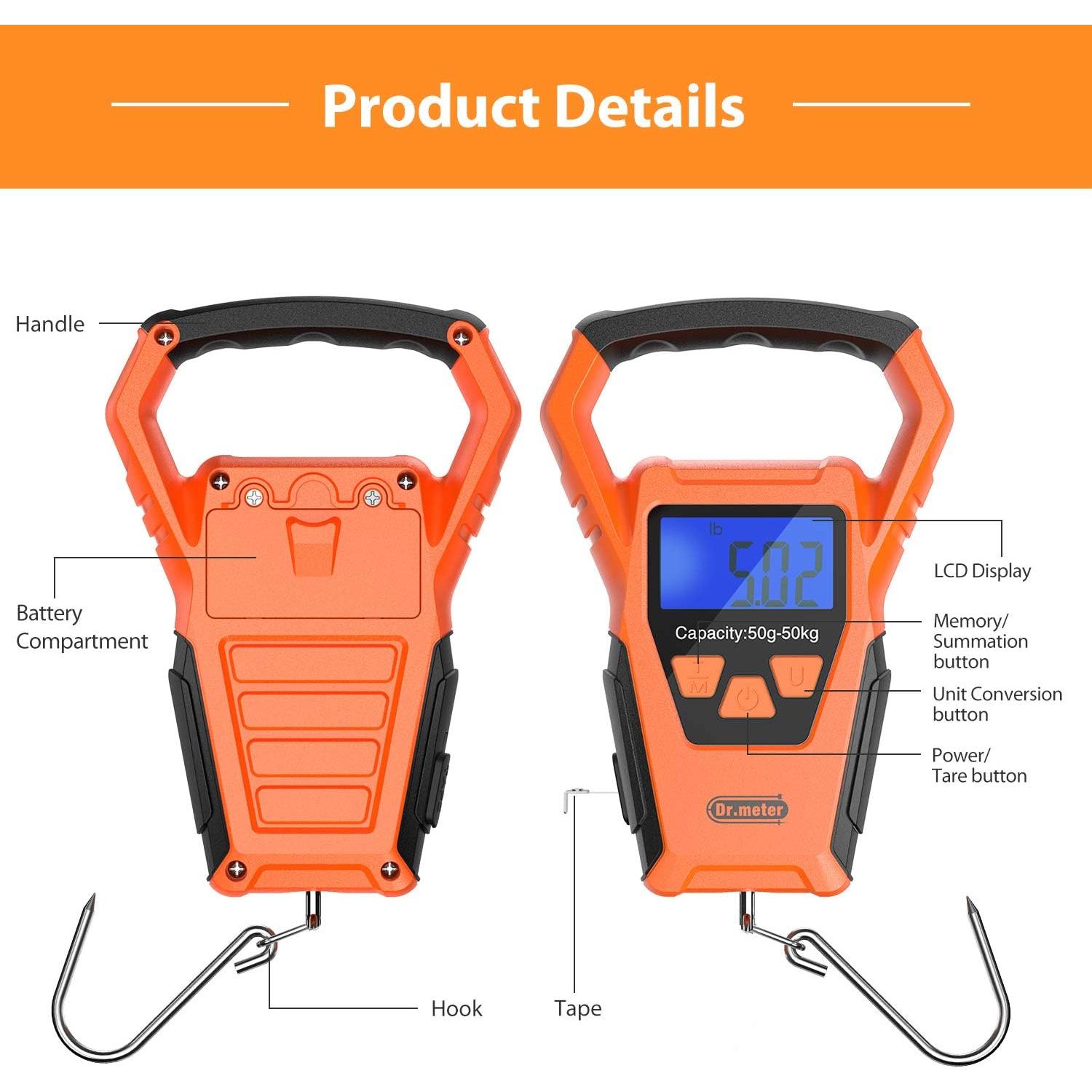 Balanza de Pesca Digital Dr.meter IPX7 50kg con Cinta y Accesorios