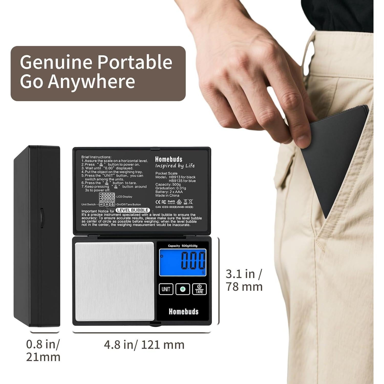 Báscula Digital de Gramos HomeBuds 500g Alta Precisión 0.01g