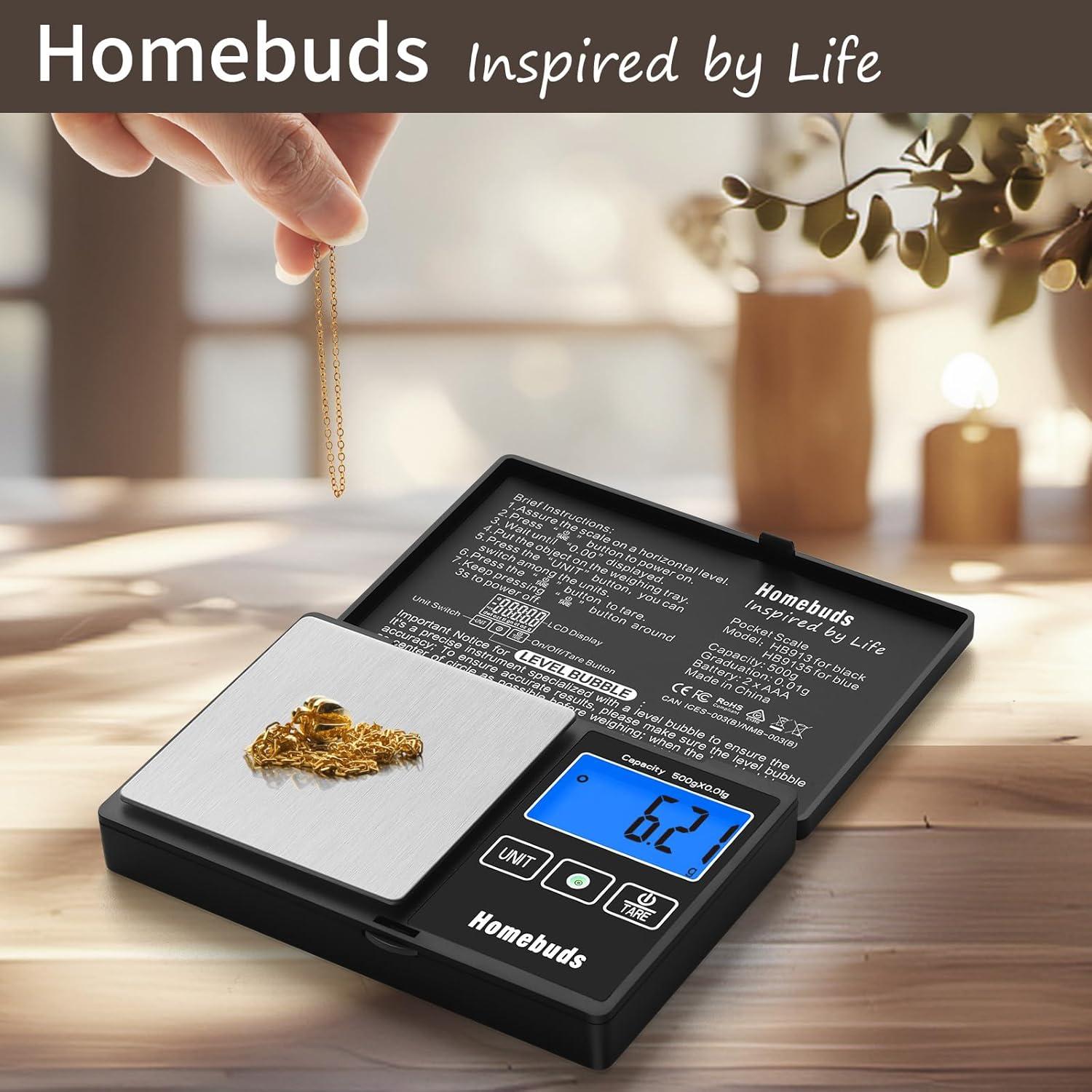 Báscula Digital de Gramos HomeBuds 500g Alta Precisión 0.01g