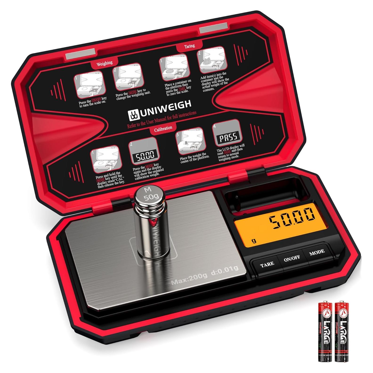 Báscula Digital de Bolsillo UNIWEIGH 200g 0.01g Rojo