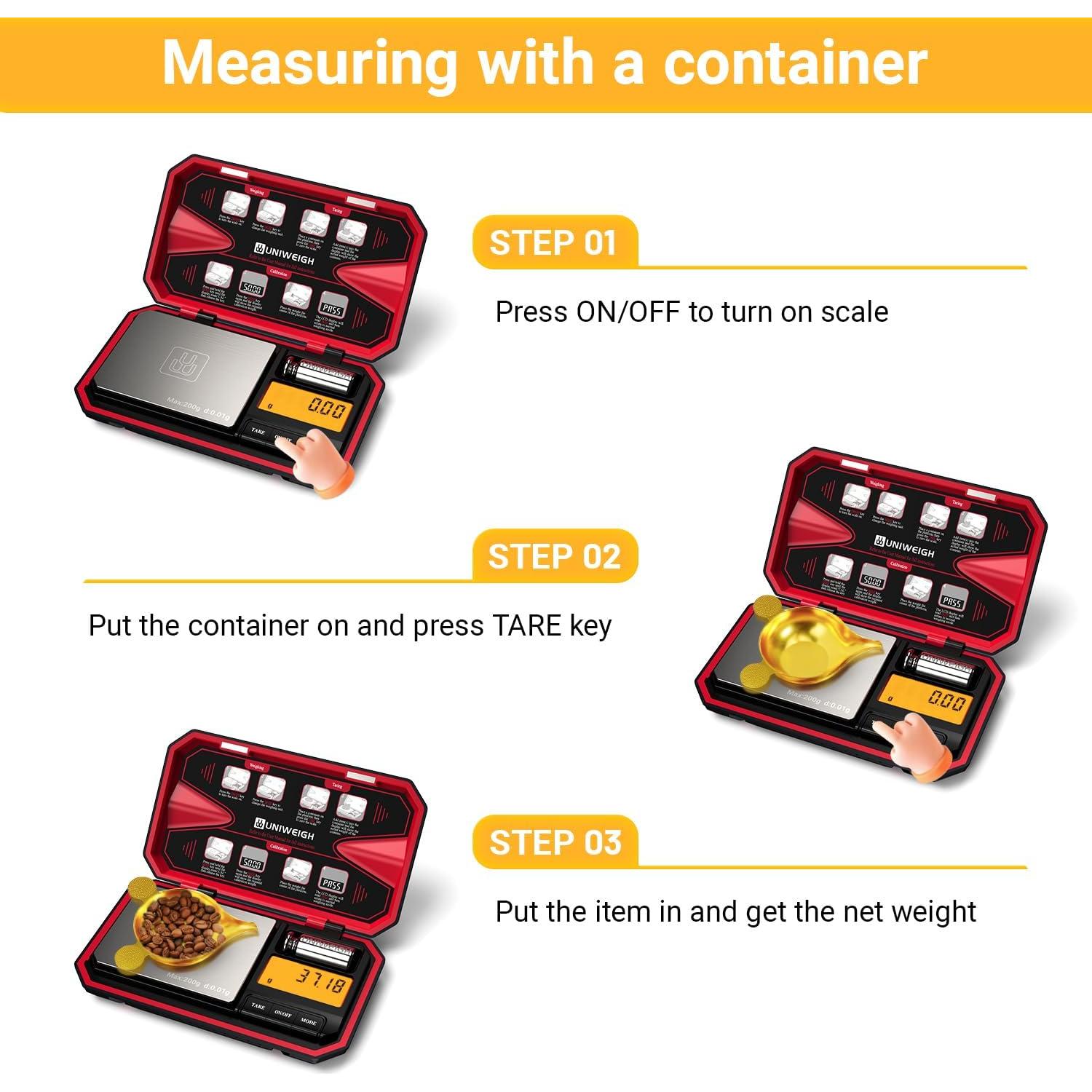 Báscula Digital de Bolsillo UNIWEIGH 200g 0.01g Rojo