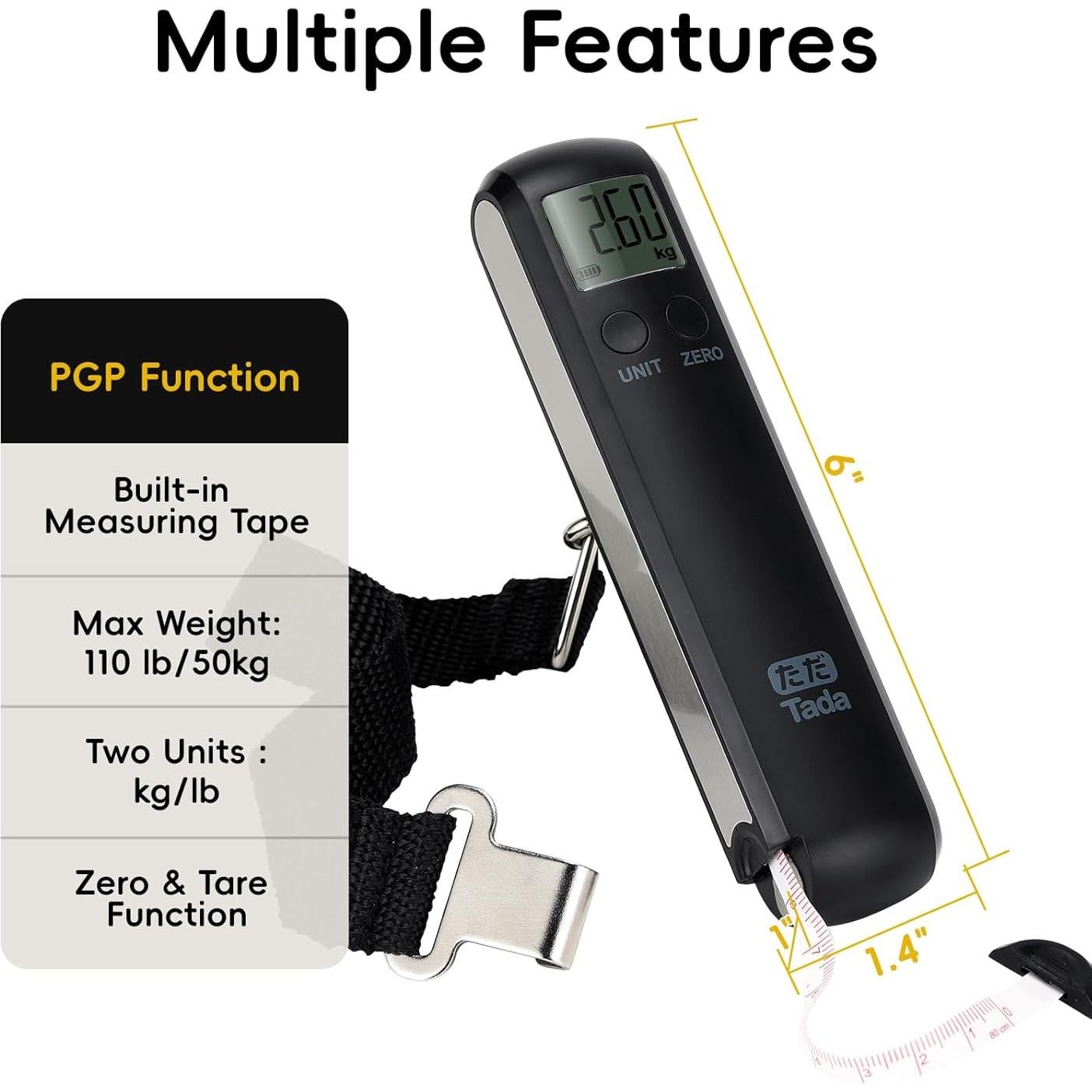 Escala de Equipaje Mecánica Tada 50kg Sin Batería con Cinta Métrica